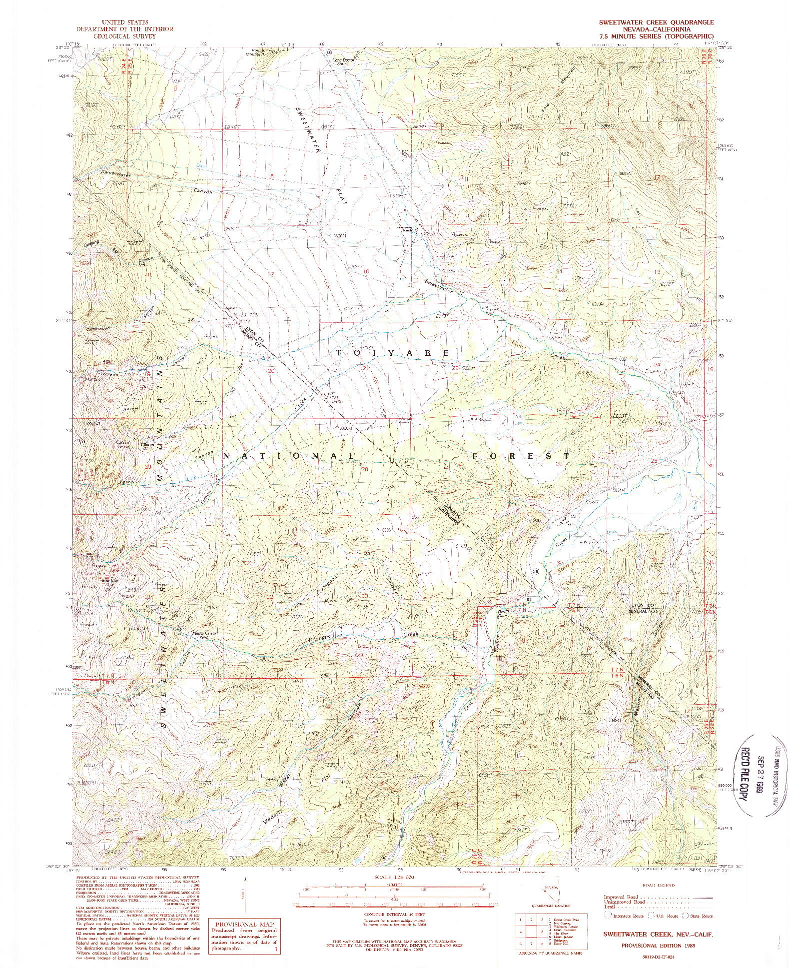 USGS 1:24000-SCALE QUADRANGLE FOR SWEETWATER CREEK, NV 1989