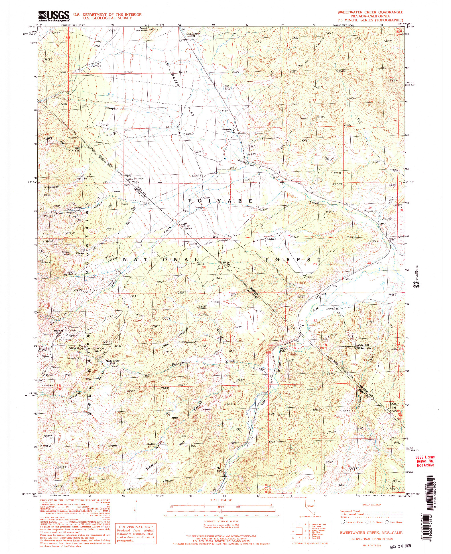 USGS 1:24000-SCALE QUADRANGLE FOR SWEETWATER CREEK, NV 1989