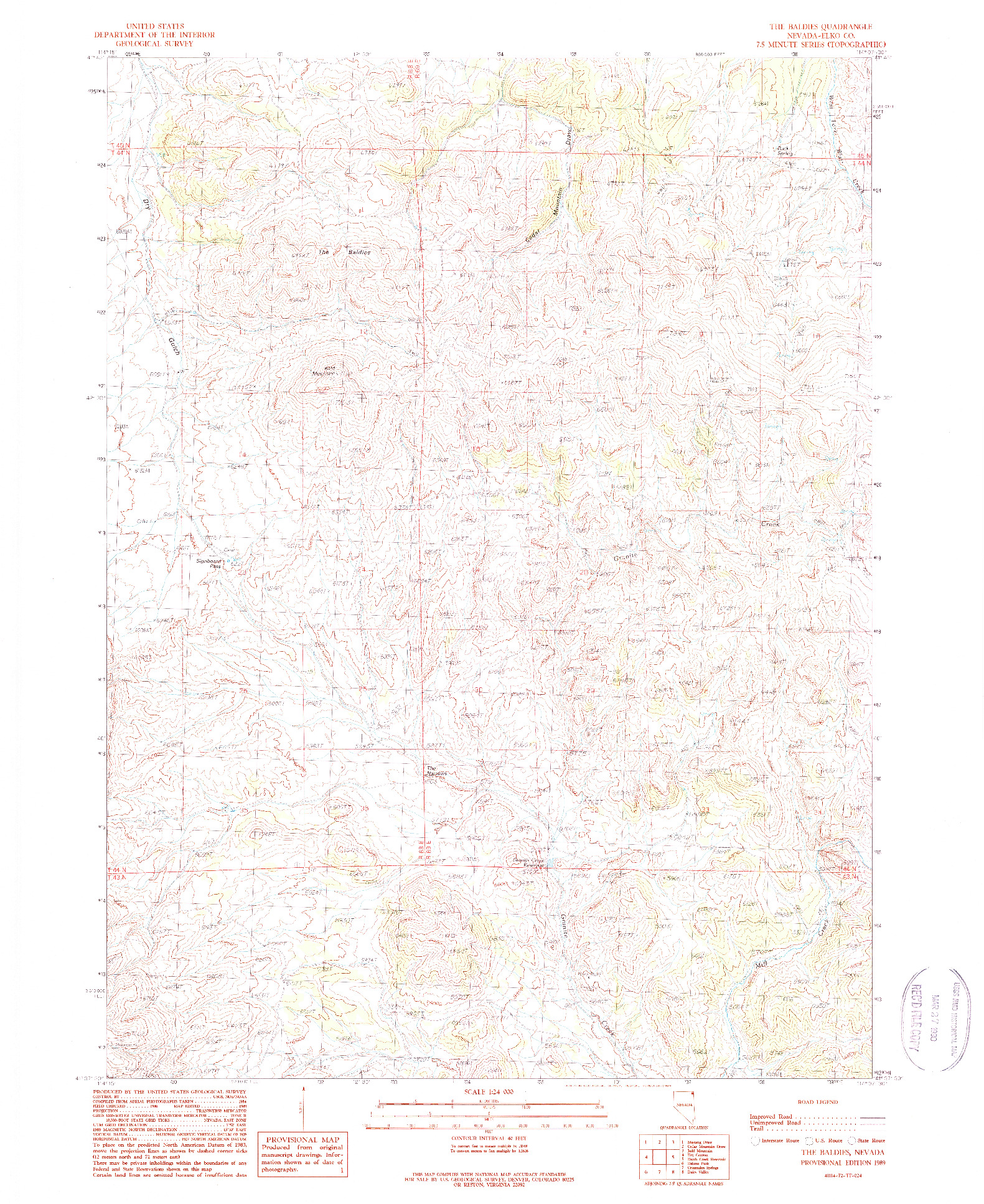 USGS 1:24000-SCALE QUADRANGLE FOR THE BALDIES, NV 1989