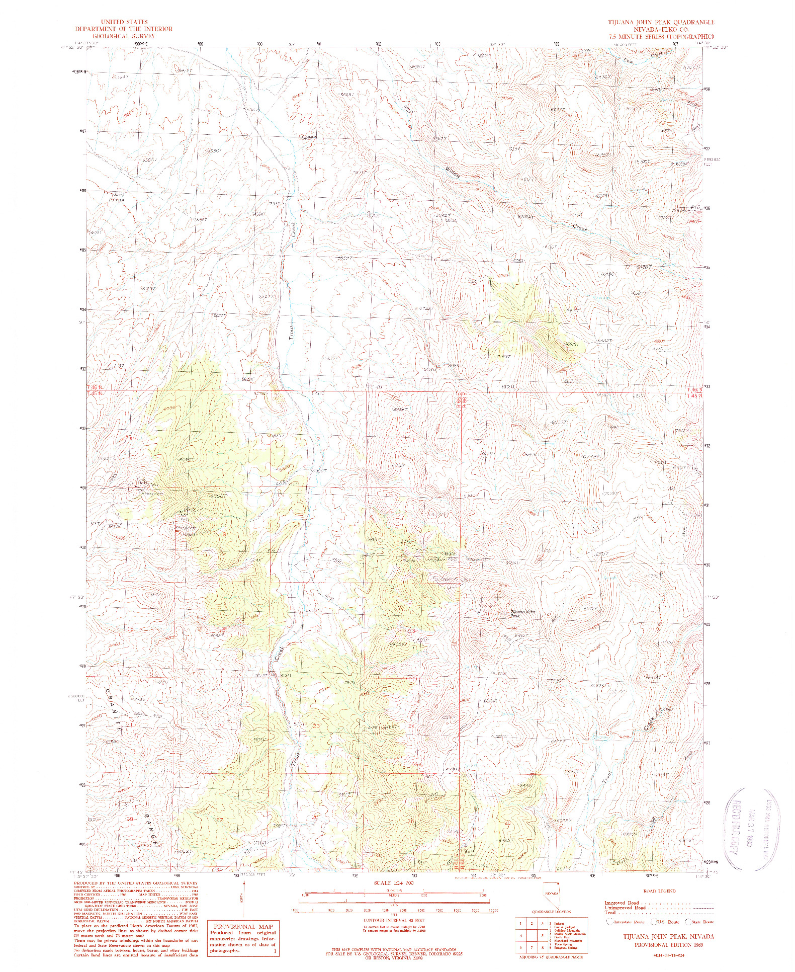 USGS 1:24000-SCALE QUADRANGLE FOR TIJUANA JOHN PEAK, NV 1989