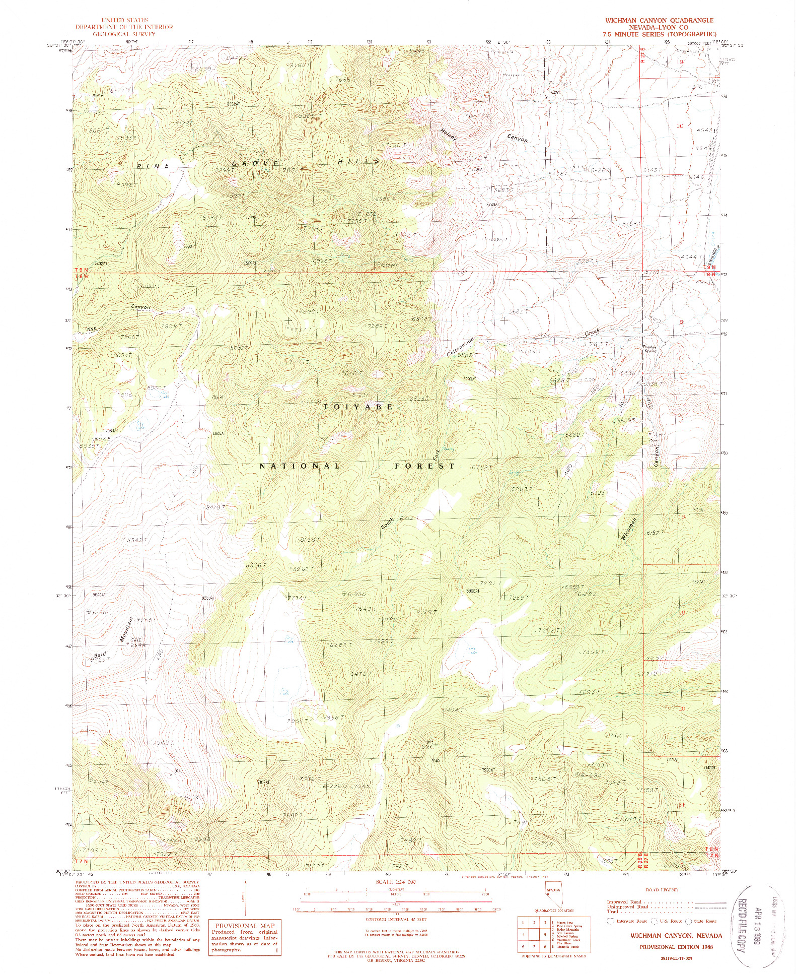 USGS 1:24000-SCALE QUADRANGLE FOR WICHMAN CANYON, NV 1988