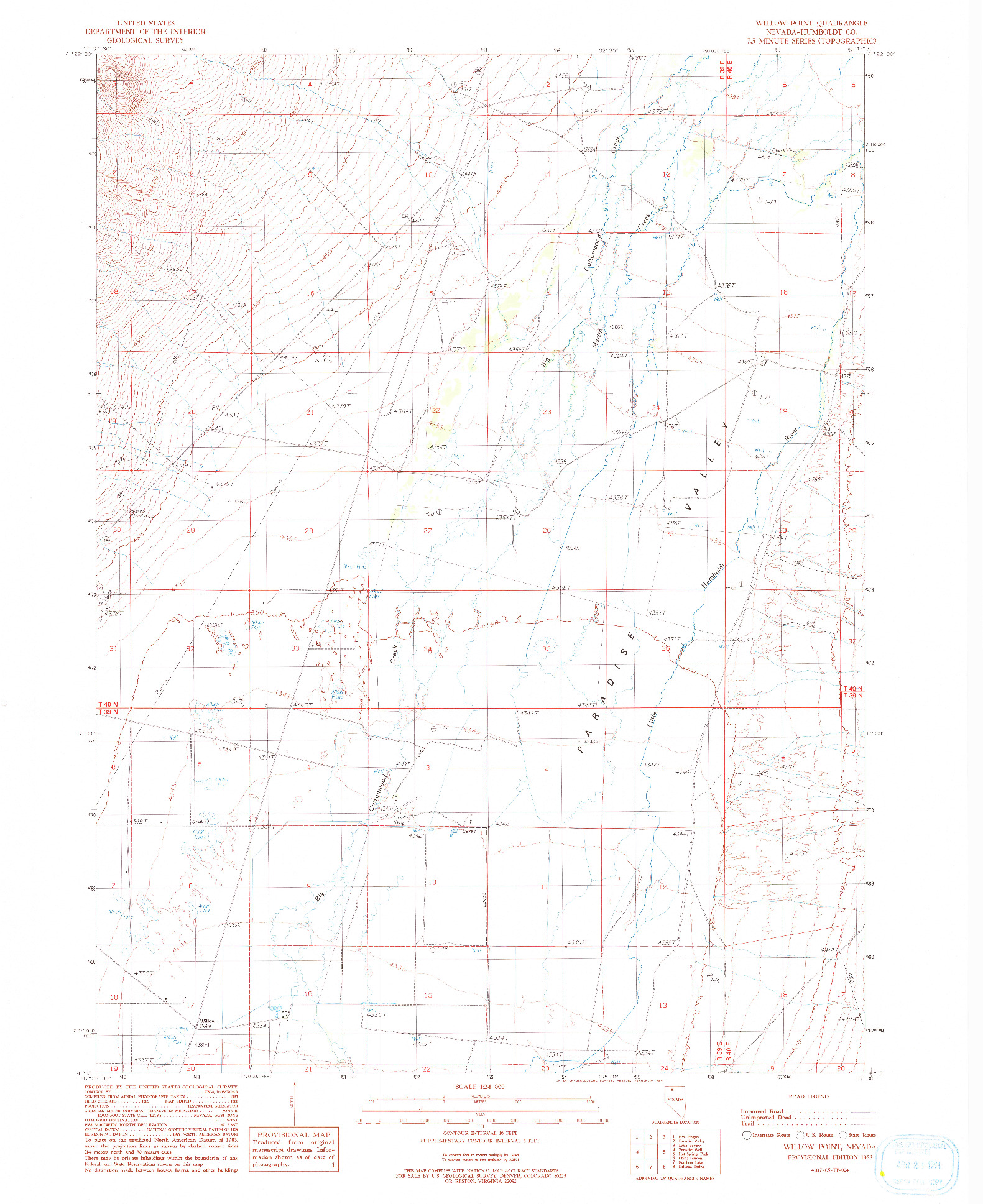 USGS 1:24000-SCALE QUADRANGLE FOR WILLOW POINT, NV 1988