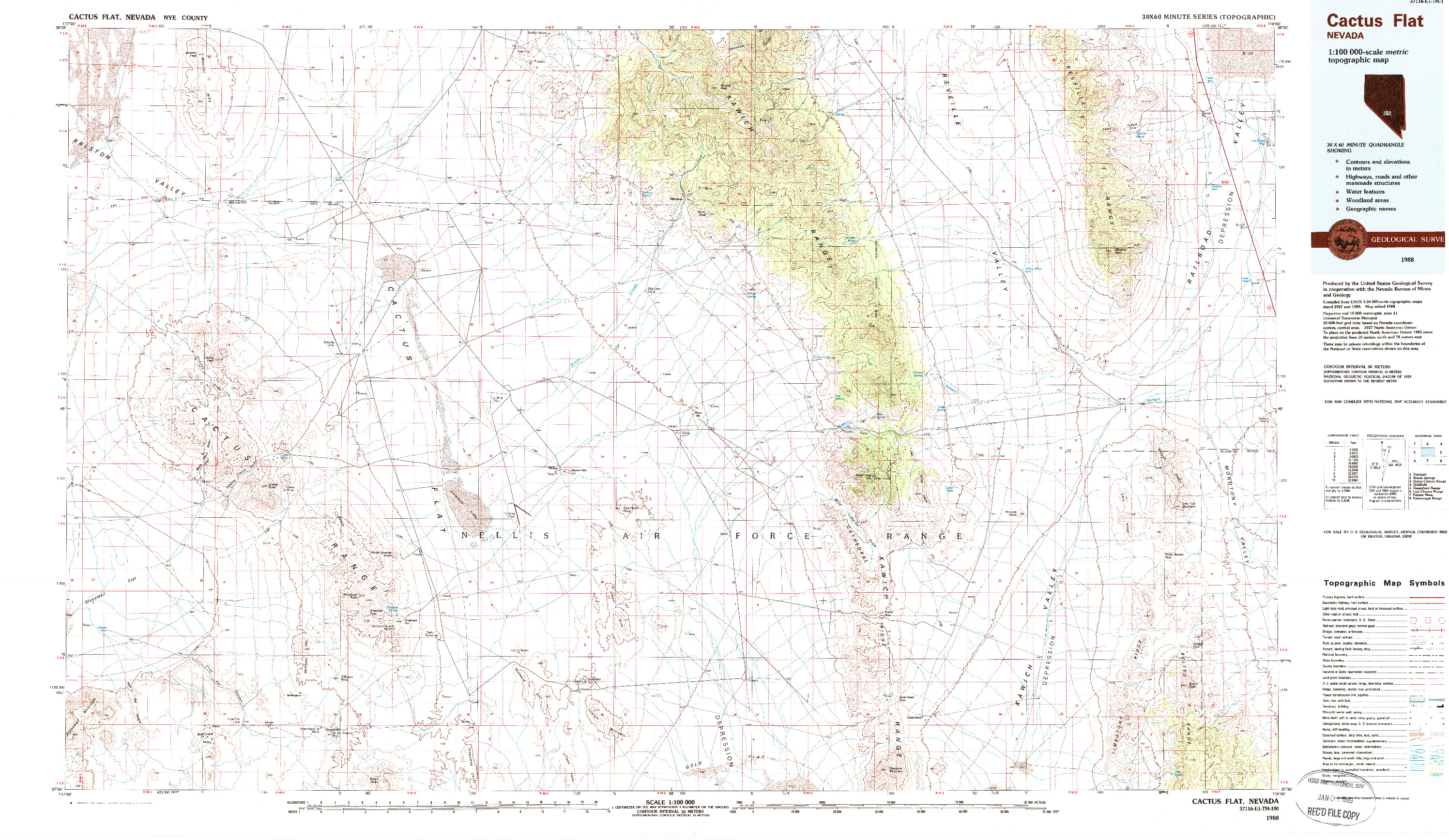 USGS 1:100000-SCALE QUADRANGLE FOR CACTUS FLAT, NV 1988