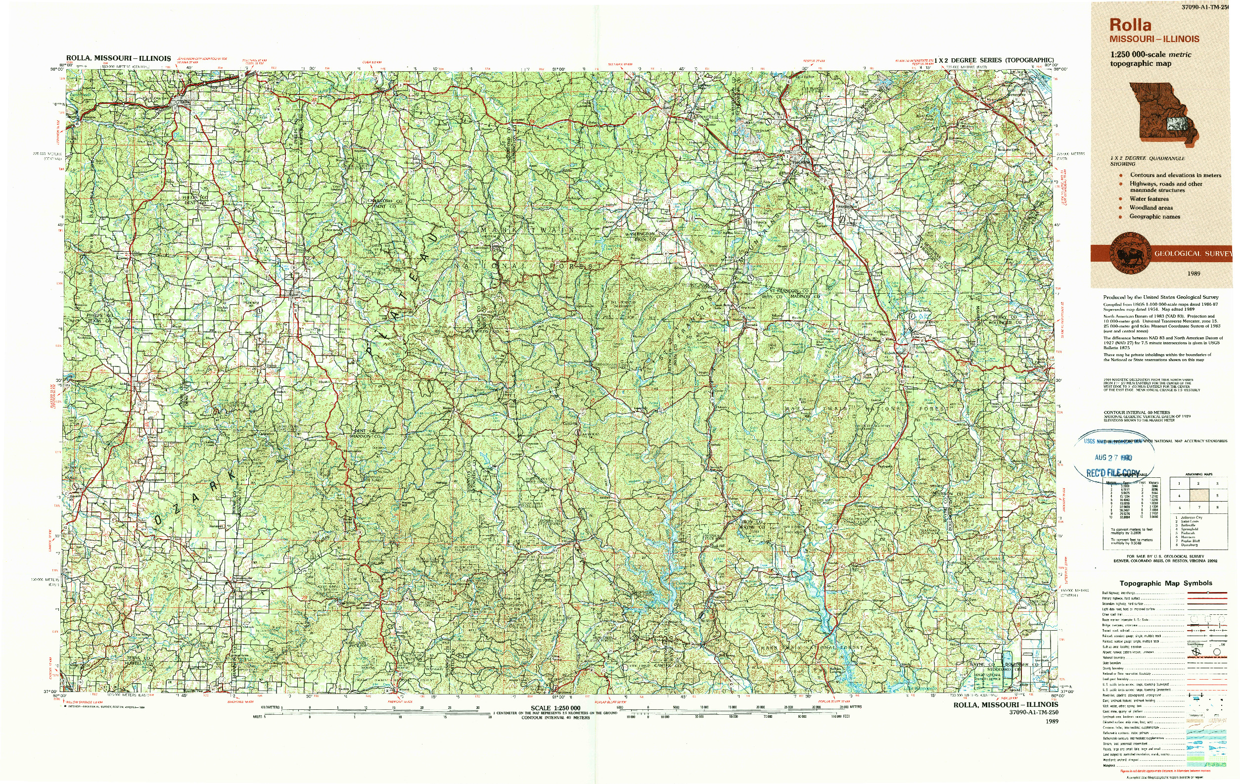 USGS 1:250000-SCALE QUADRANGLE FOR ROLLA, MO 1989