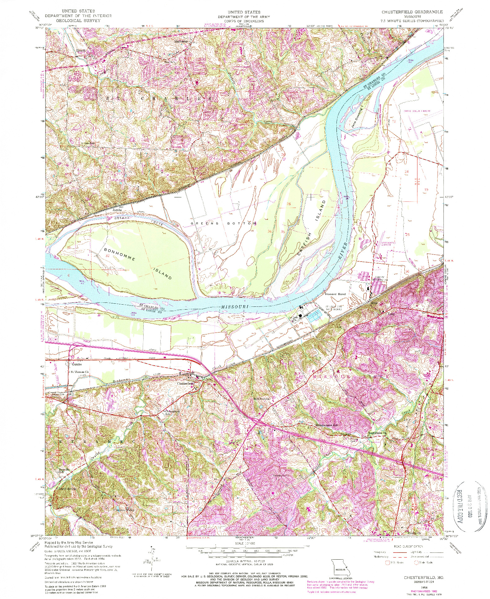 USGS 1:24000-SCALE QUADRANGLE FOR CHESTERFIELD, MO 1954