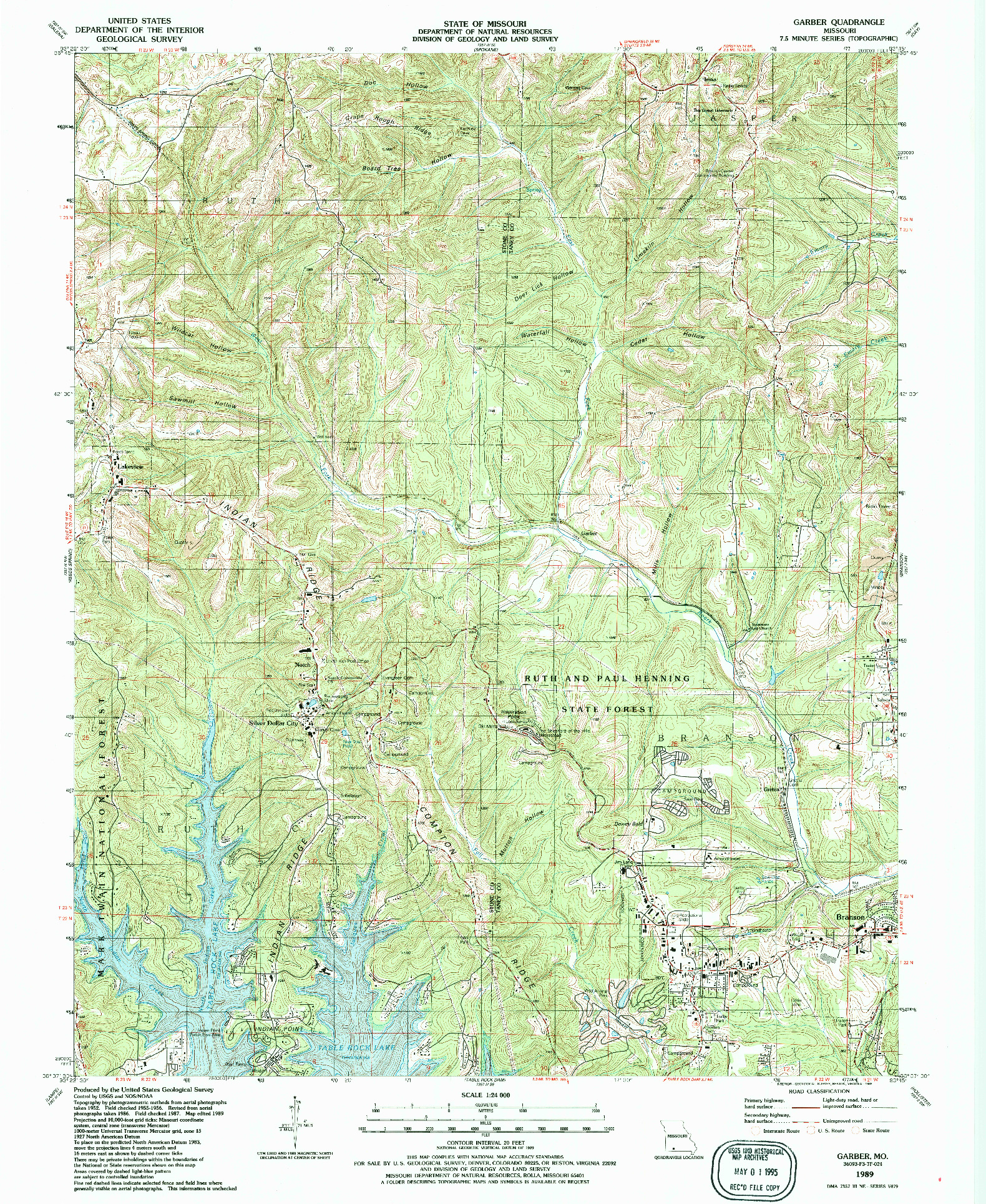 USGS 1:24000-SCALE QUADRANGLE FOR GARBER, MO 1989