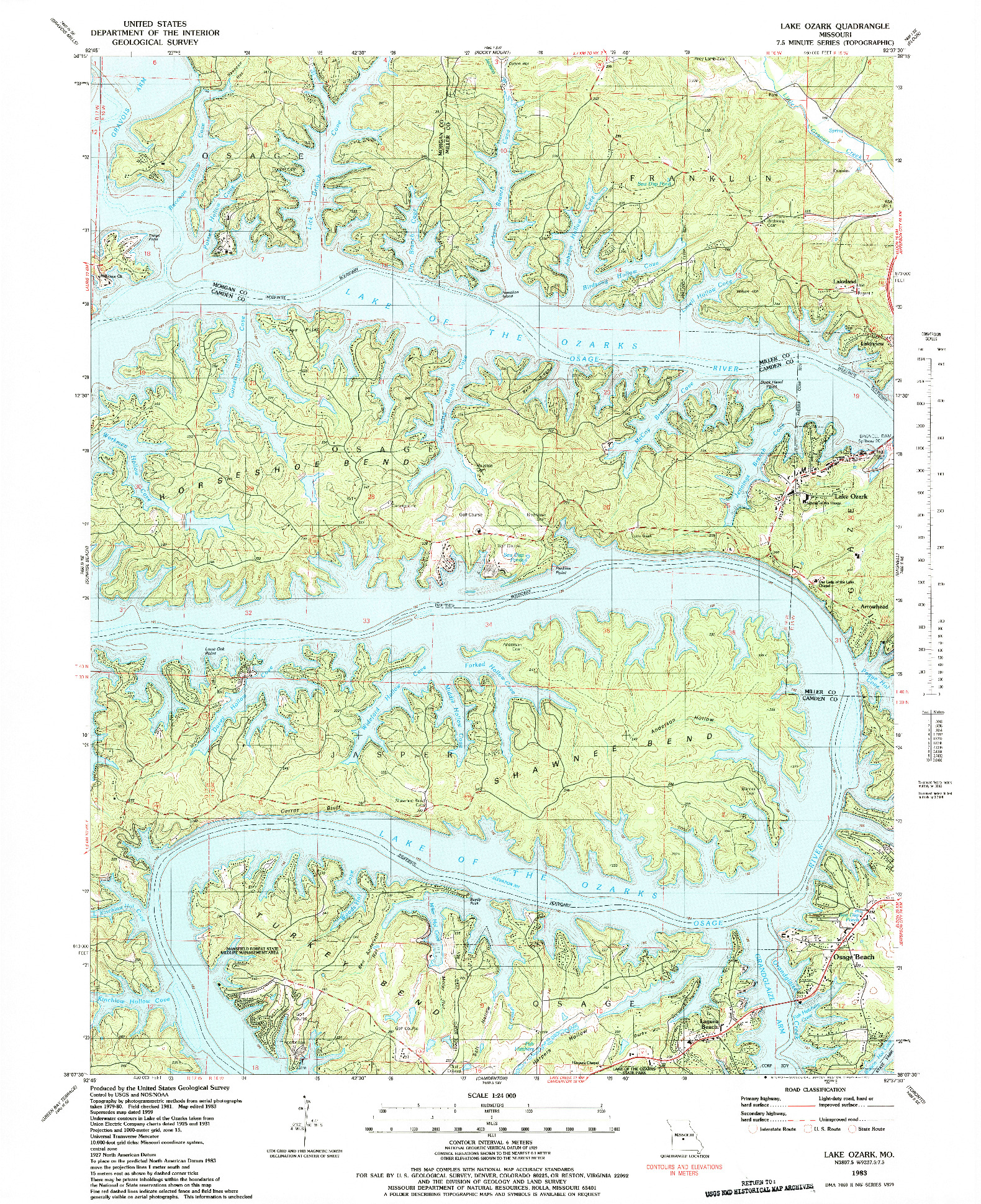 USGS 1:24000-SCALE QUADRANGLE FOR LAKE OZARK, MO 1983