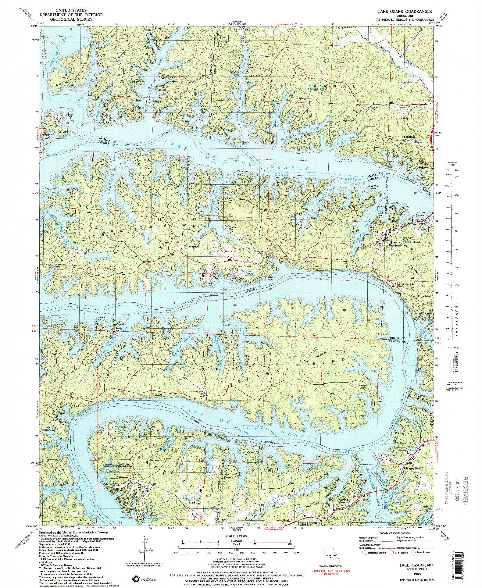 USGS 1:24000-SCALE QUADRANGLE FOR LAKE OZARK, MO 1983
