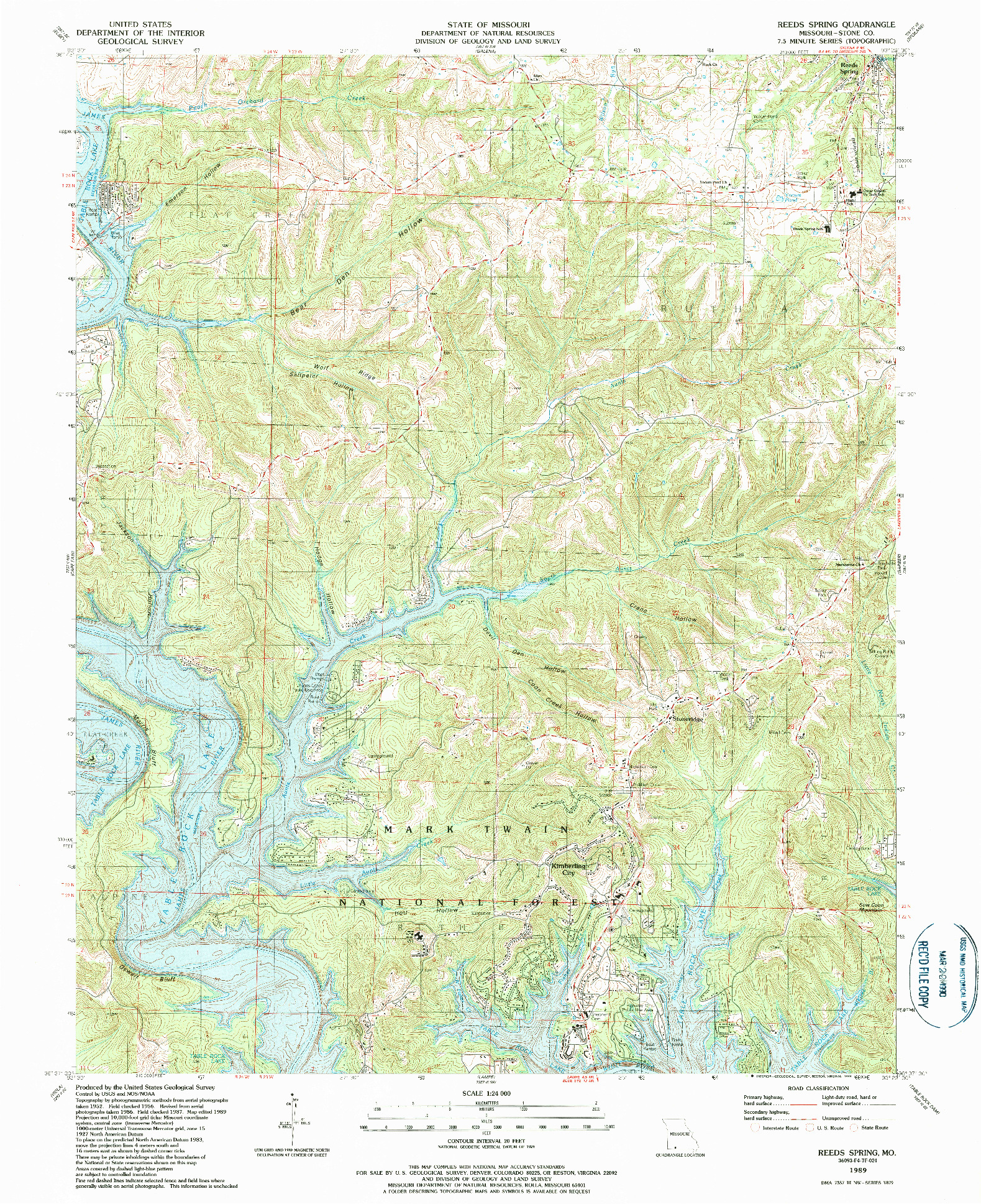 USGS 1:24000-SCALE QUADRANGLE FOR REEDS SPRING, MO 1989