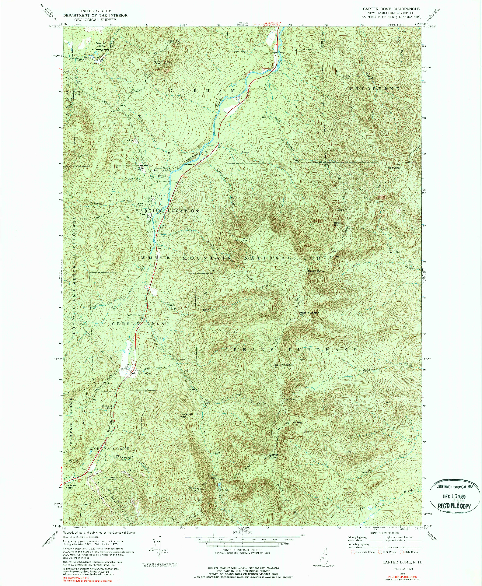 USGS 1:24000-SCALE QUADRANGLE FOR CARTER DOME, NH 1970