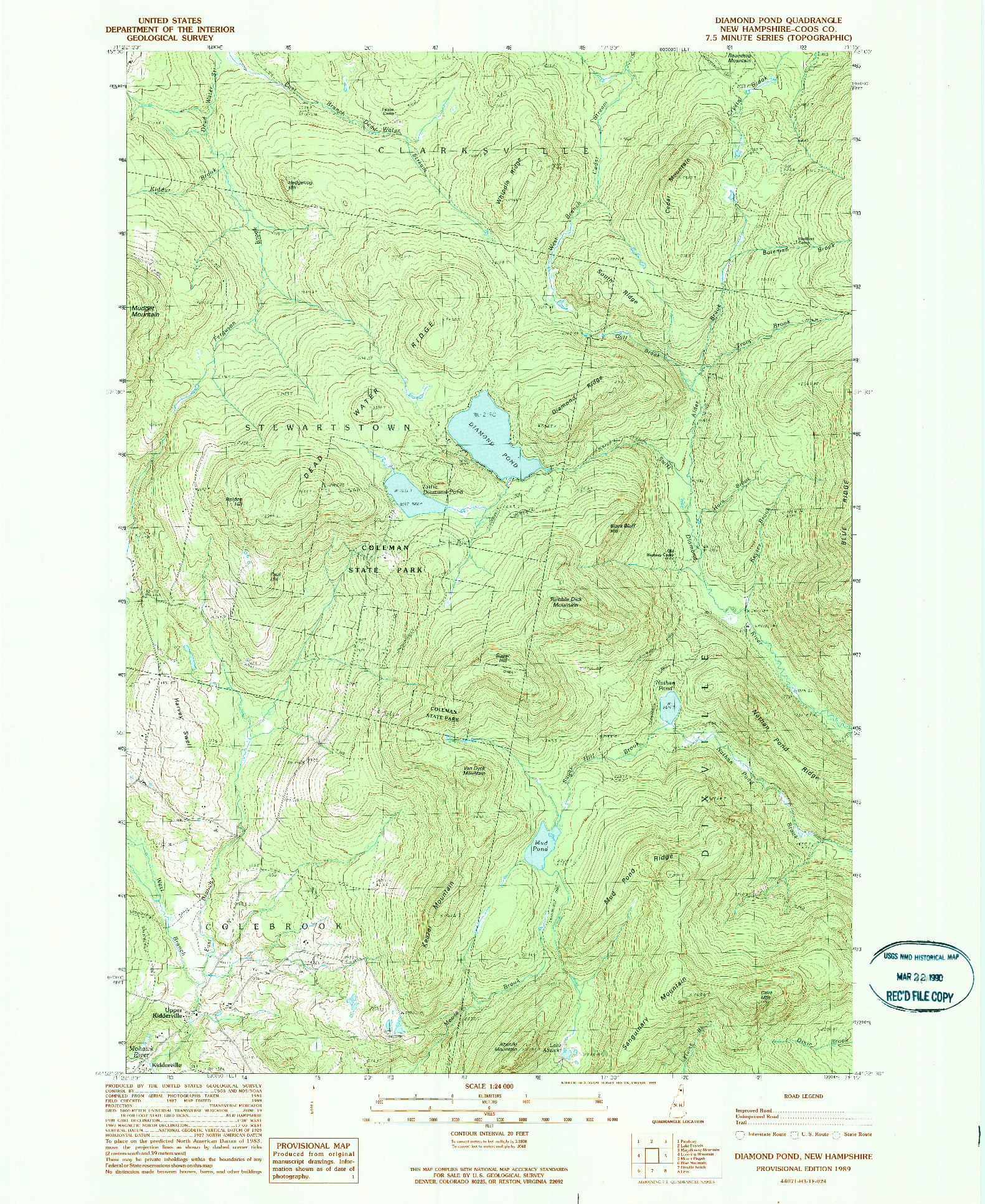 USGS 1:24000-SCALE QUADRANGLE FOR DIAMOND POND, NH 1989