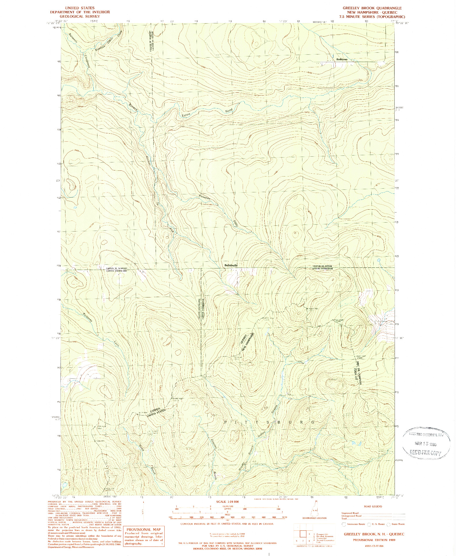 USGS 1:24000-SCALE QUADRANGLE FOR GREELEY BROOK, NH 1989