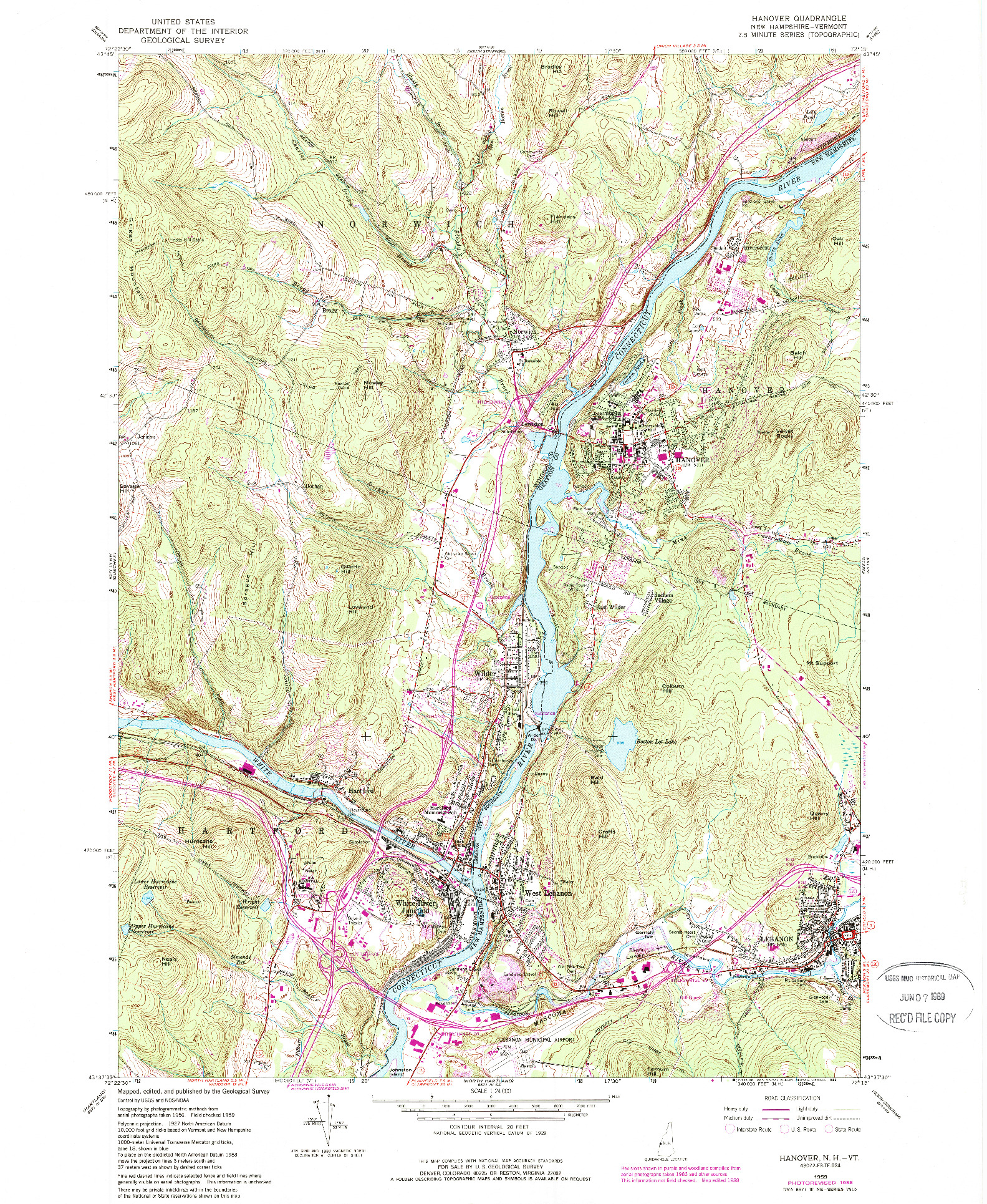 USGS 1:24000-SCALE QUADRANGLE FOR HANOVER, NH 1959