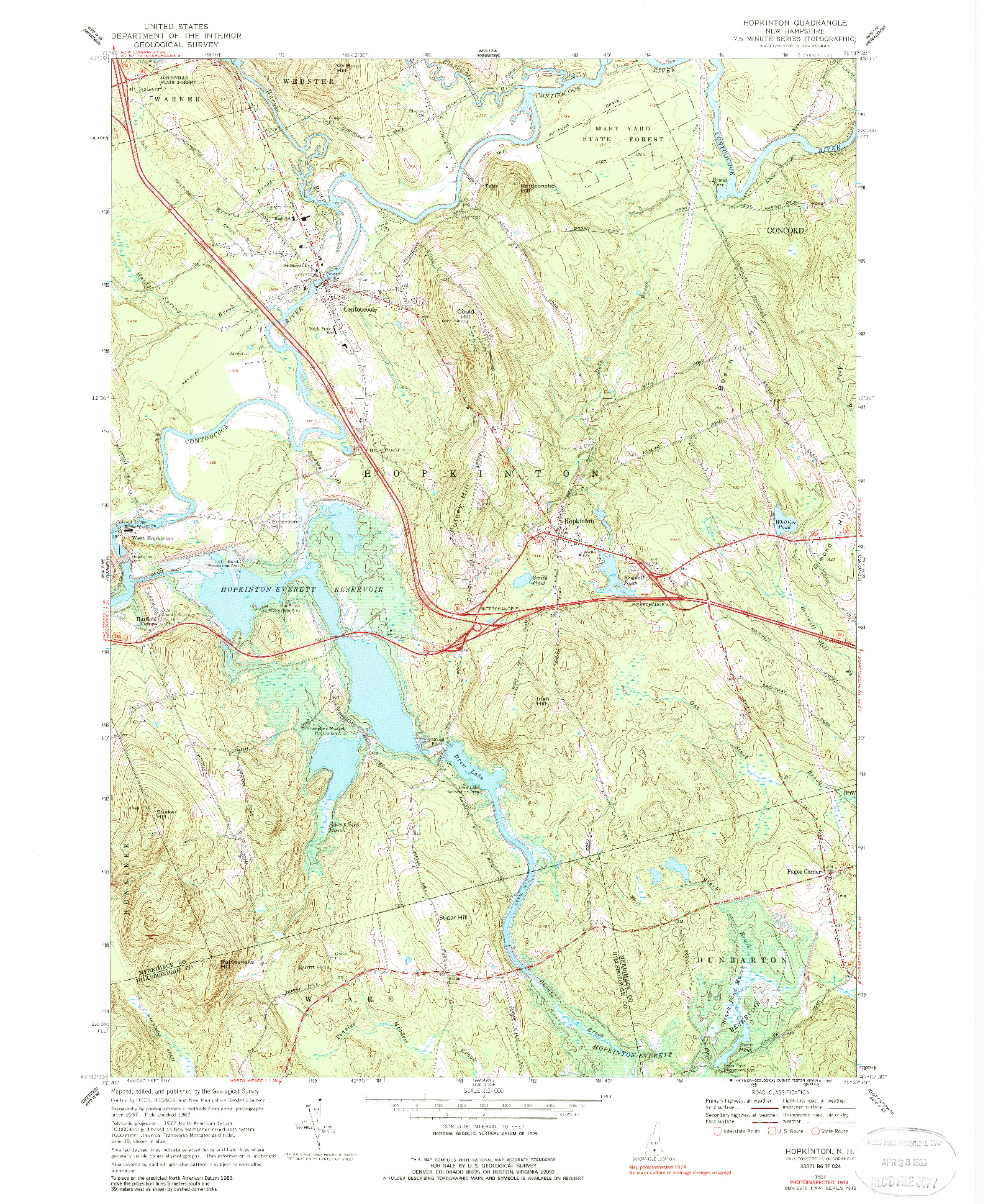 USGS 1:24000-SCALE QUADRANGLE FOR HOPKINTON, NH 1967