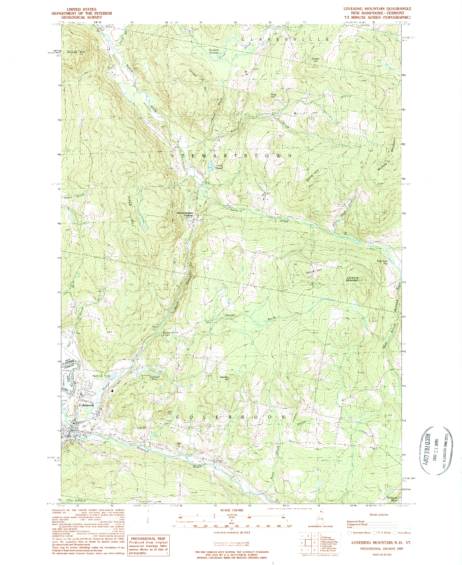 USGS 1:24000-SCALE QUADRANGLE FOR LOVERING MOUNTAIN, NH 1989