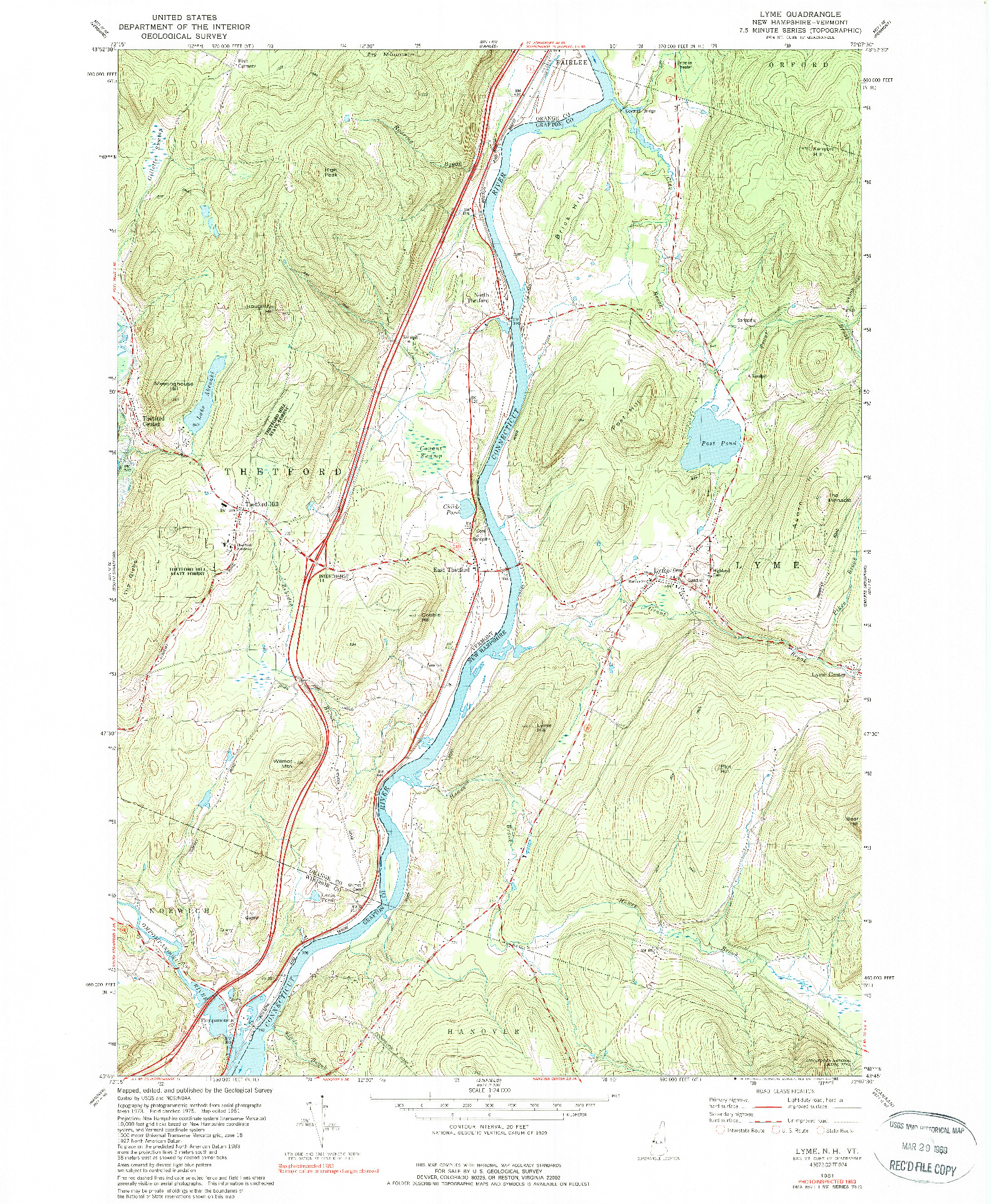 USGS 1:24000-SCALE QUADRANGLE FOR LYME, NH 1981