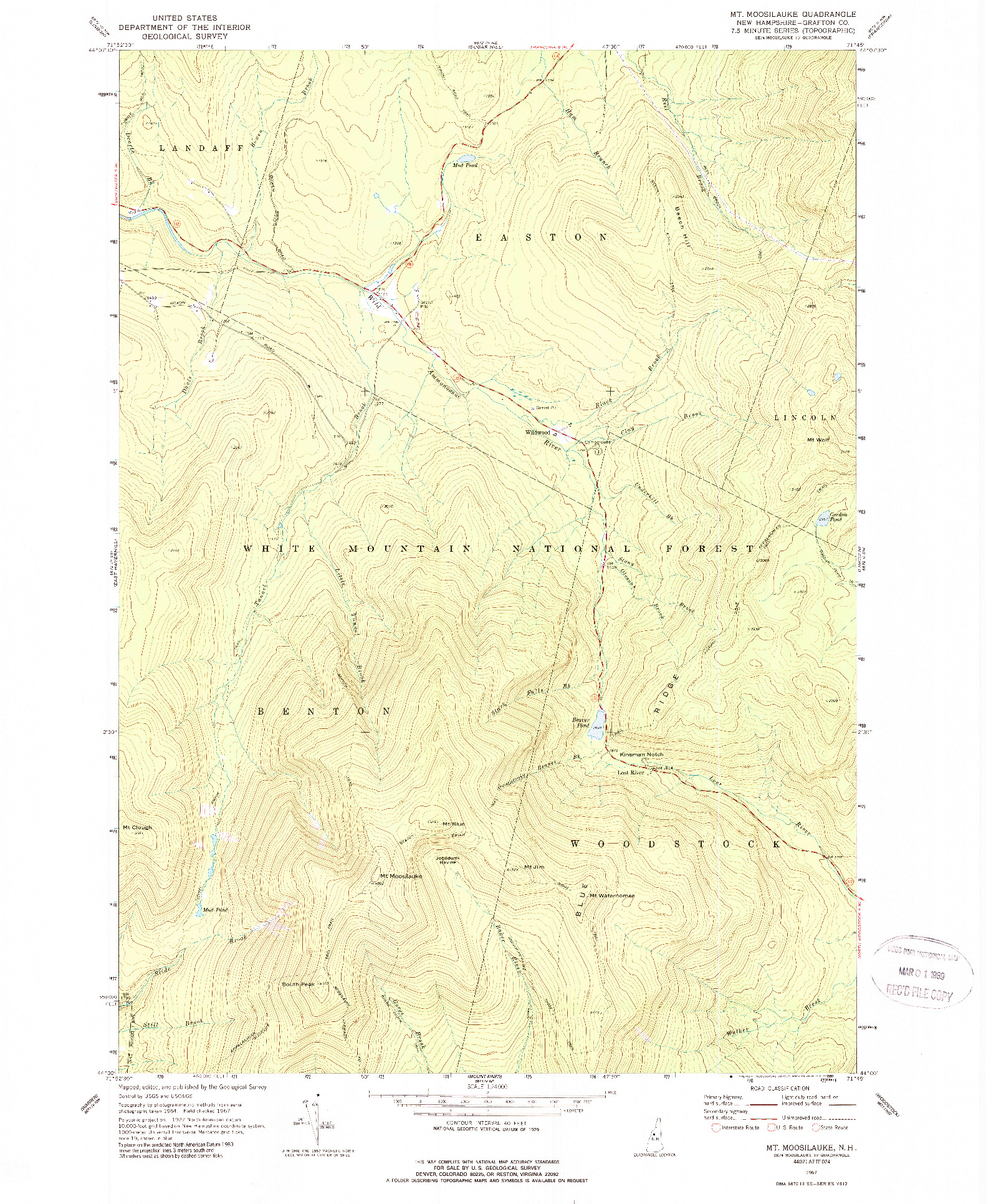 USGS 1:24000-SCALE QUADRANGLE FOR MT. MOOSILAUKE, NH 1967