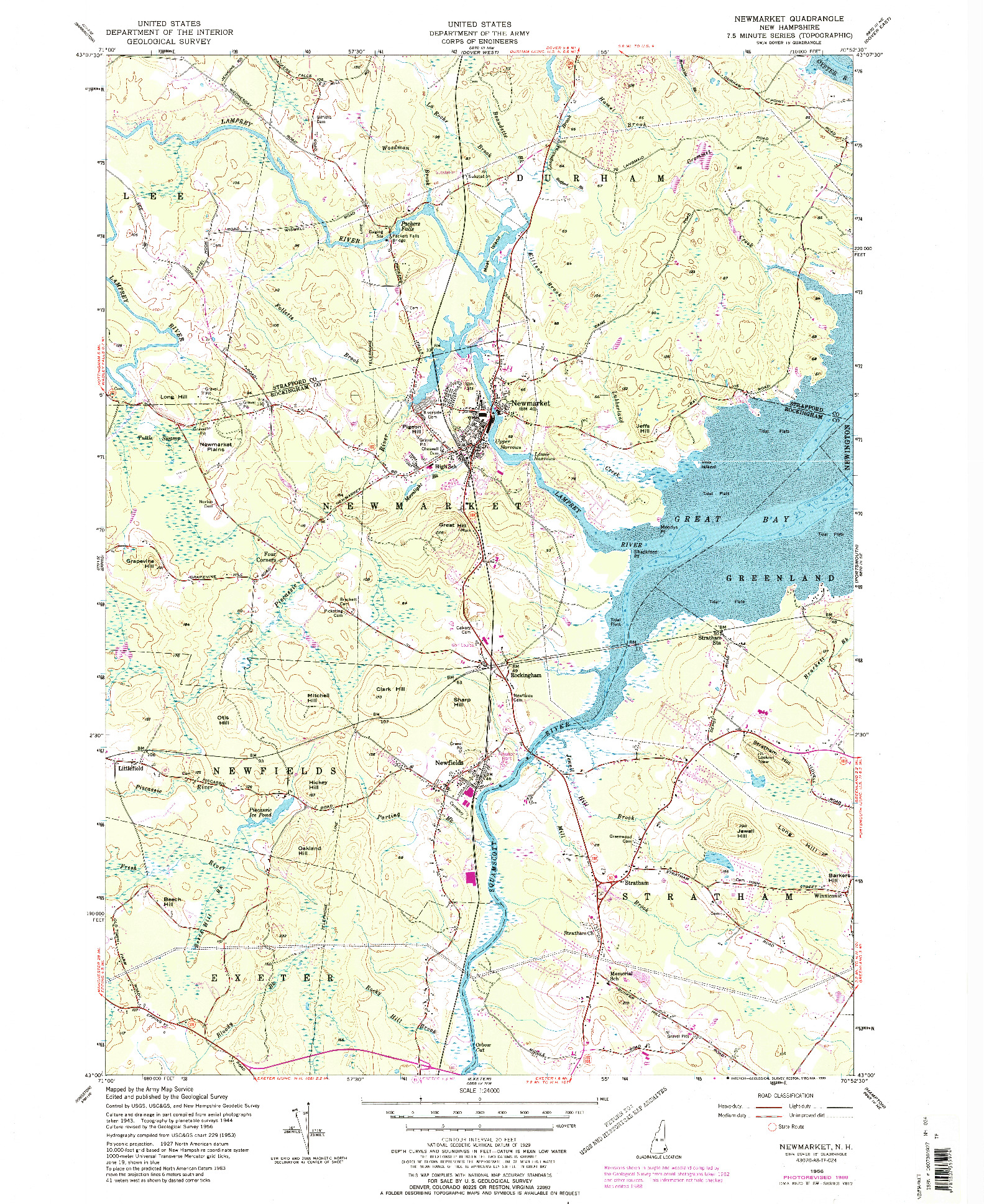 USGS 1:24000-SCALE QUADRANGLE FOR NEWMARKET, NH 1956