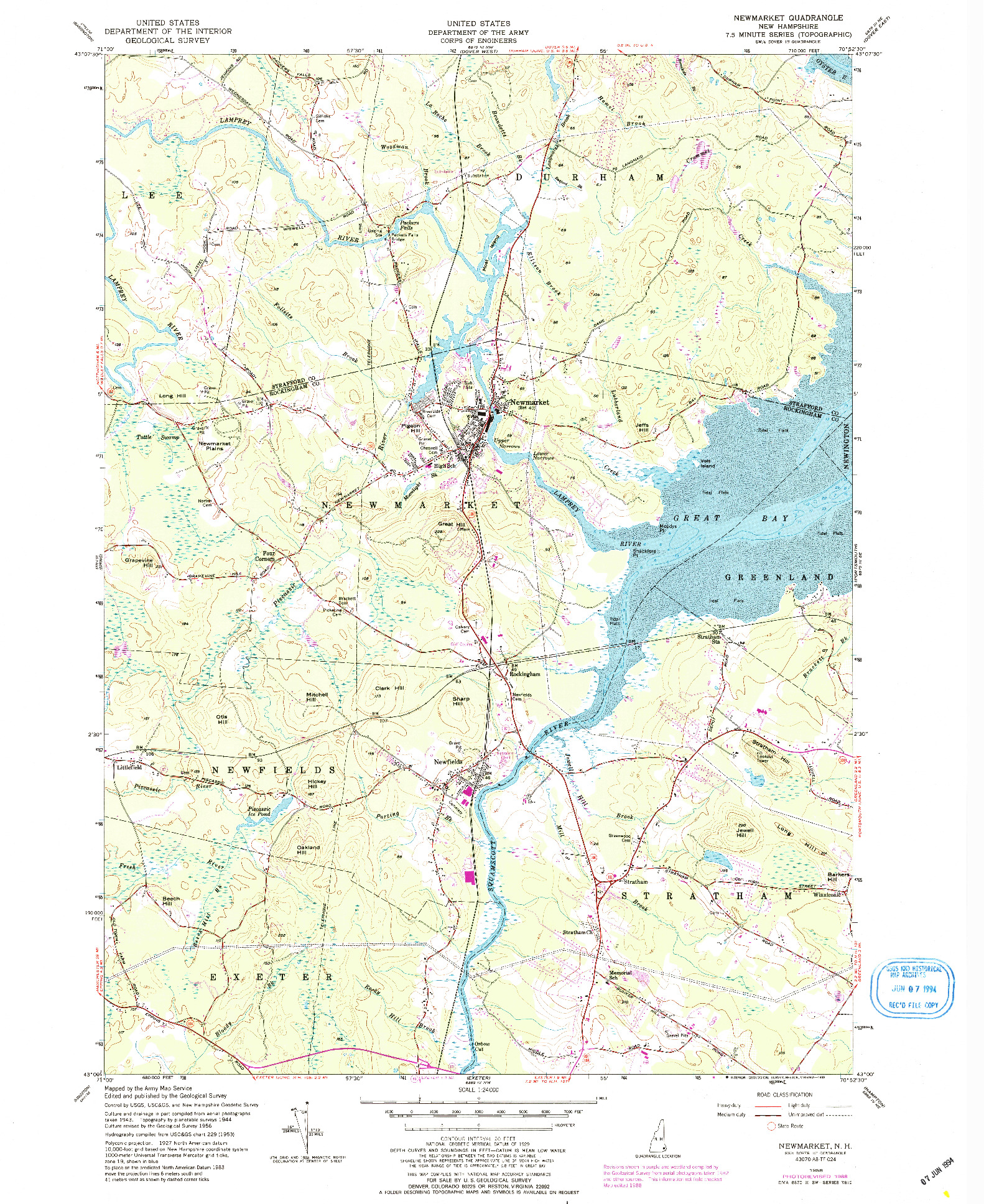 USGS 1:24000-SCALE QUADRANGLE FOR NEWMARKET, NH 1956