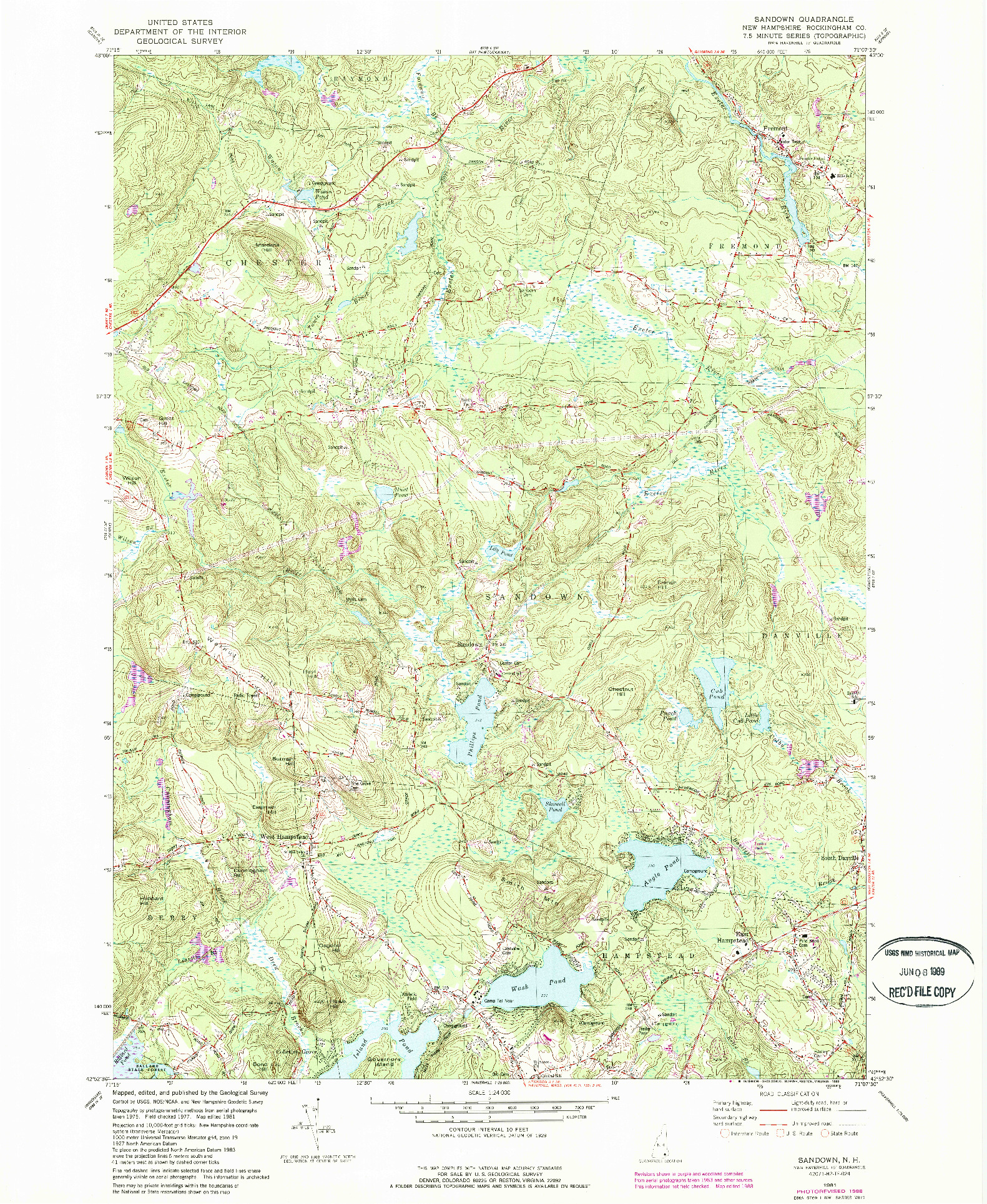 USGS 1:24000-SCALE QUADRANGLE FOR SANDOWN, NH 1981