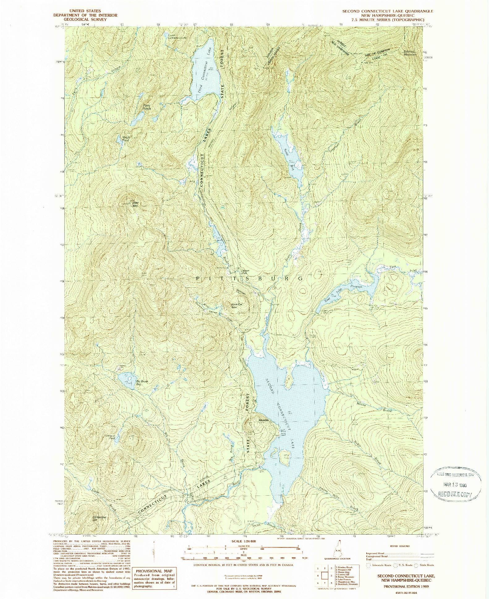 USGS 1:24000-SCALE QUADRANGLE FOR SECOND CONNECTICUT LAKE, NH 1989