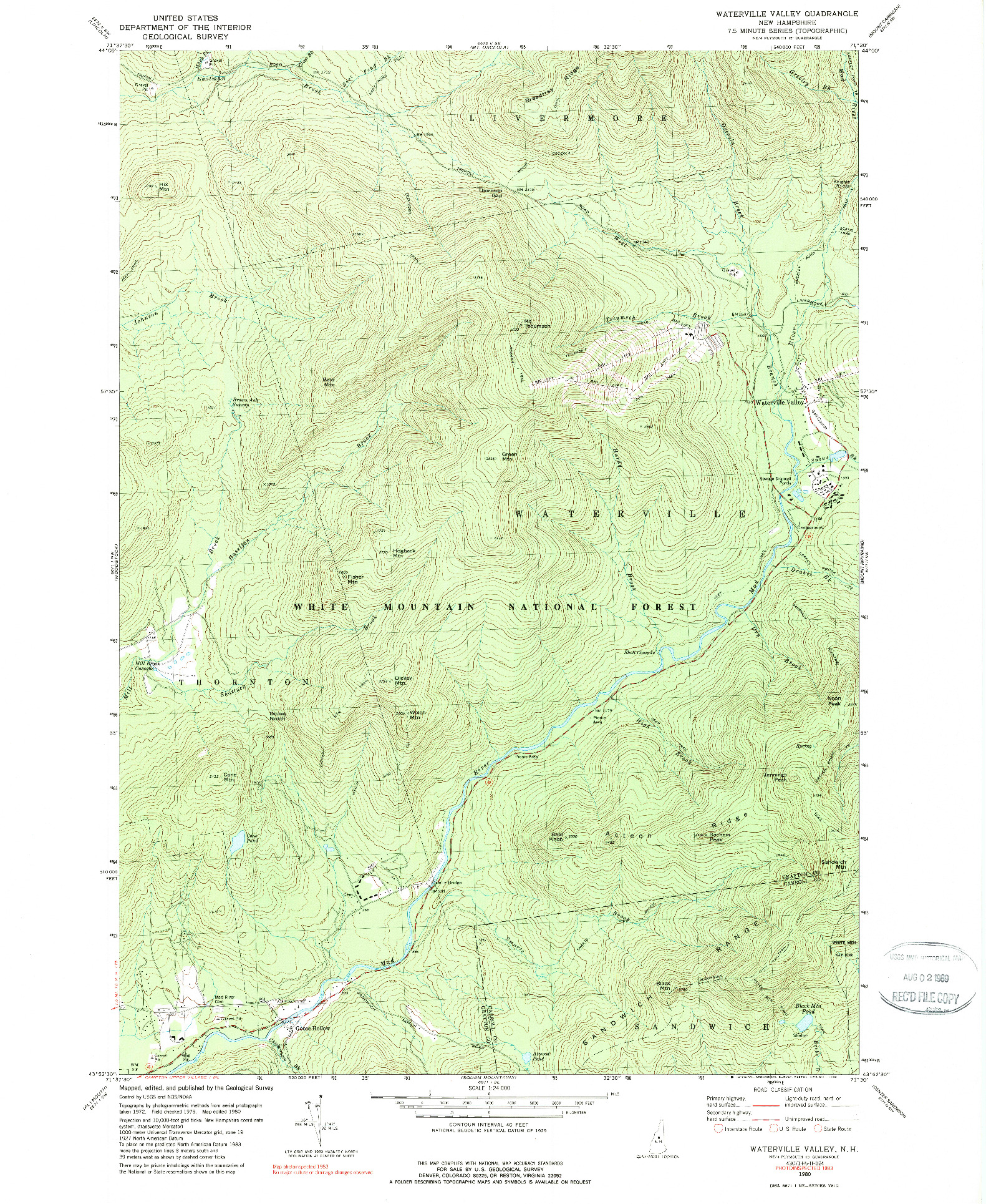 USGS 1:24000-SCALE QUADRANGLE FOR WATERVILLE VALLEY, NH 1980