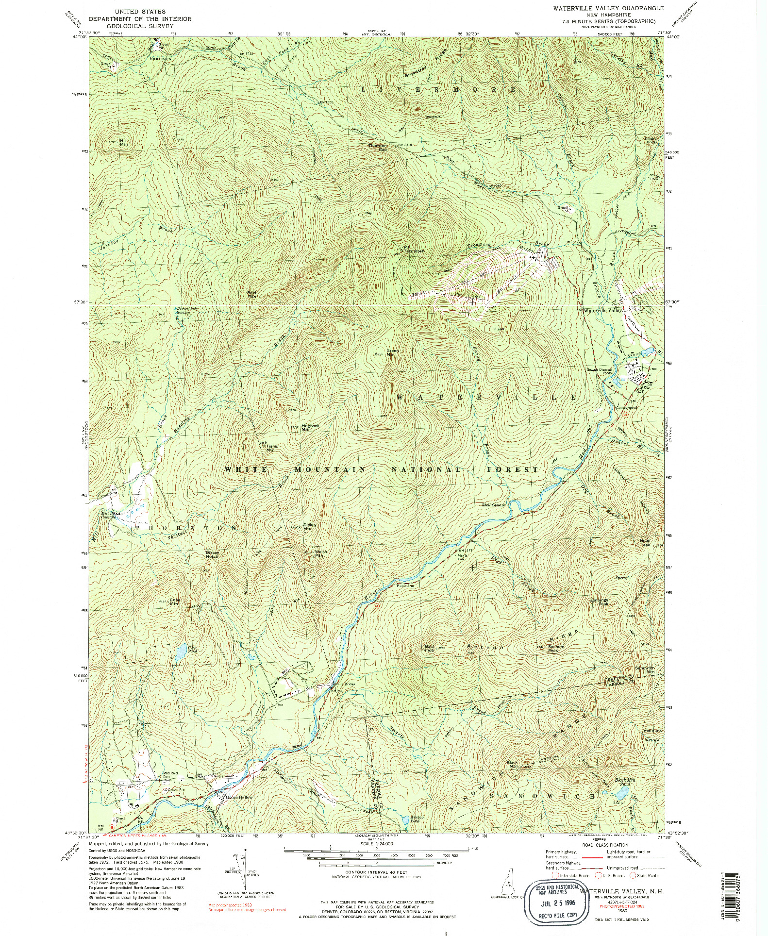 USGS 1:24000-SCALE QUADRANGLE FOR WATERVILLE VALLEY, NH 1980