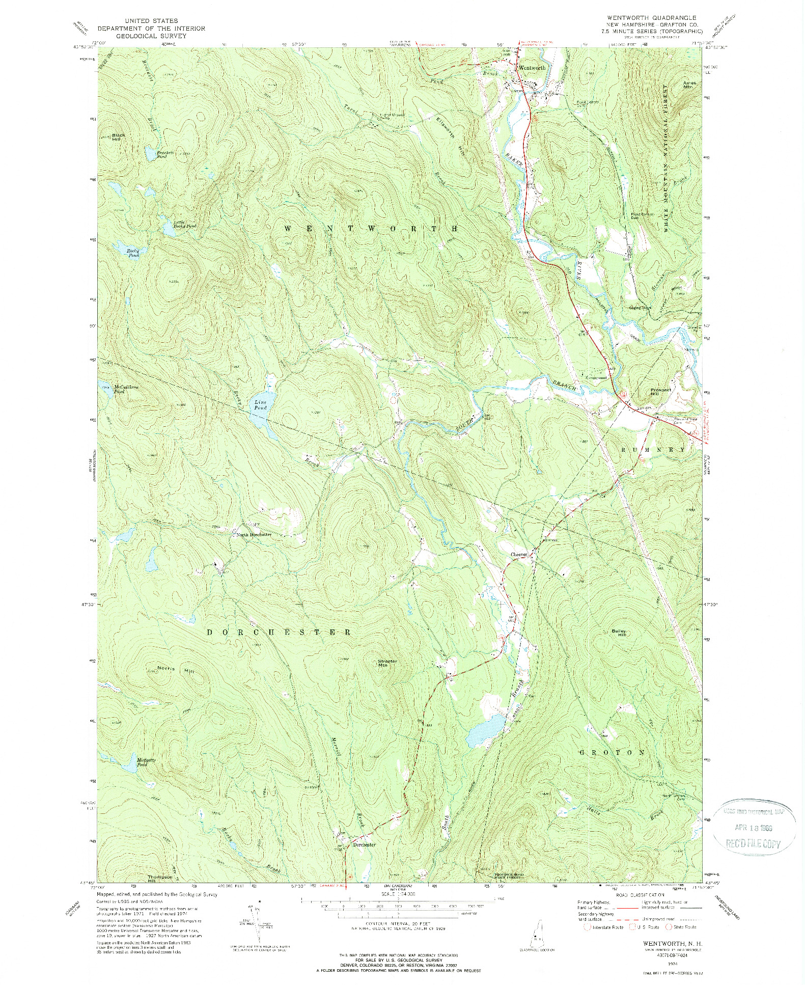 USGS 1:24000-SCALE QUADRANGLE FOR WENTWORTH, NH 1974