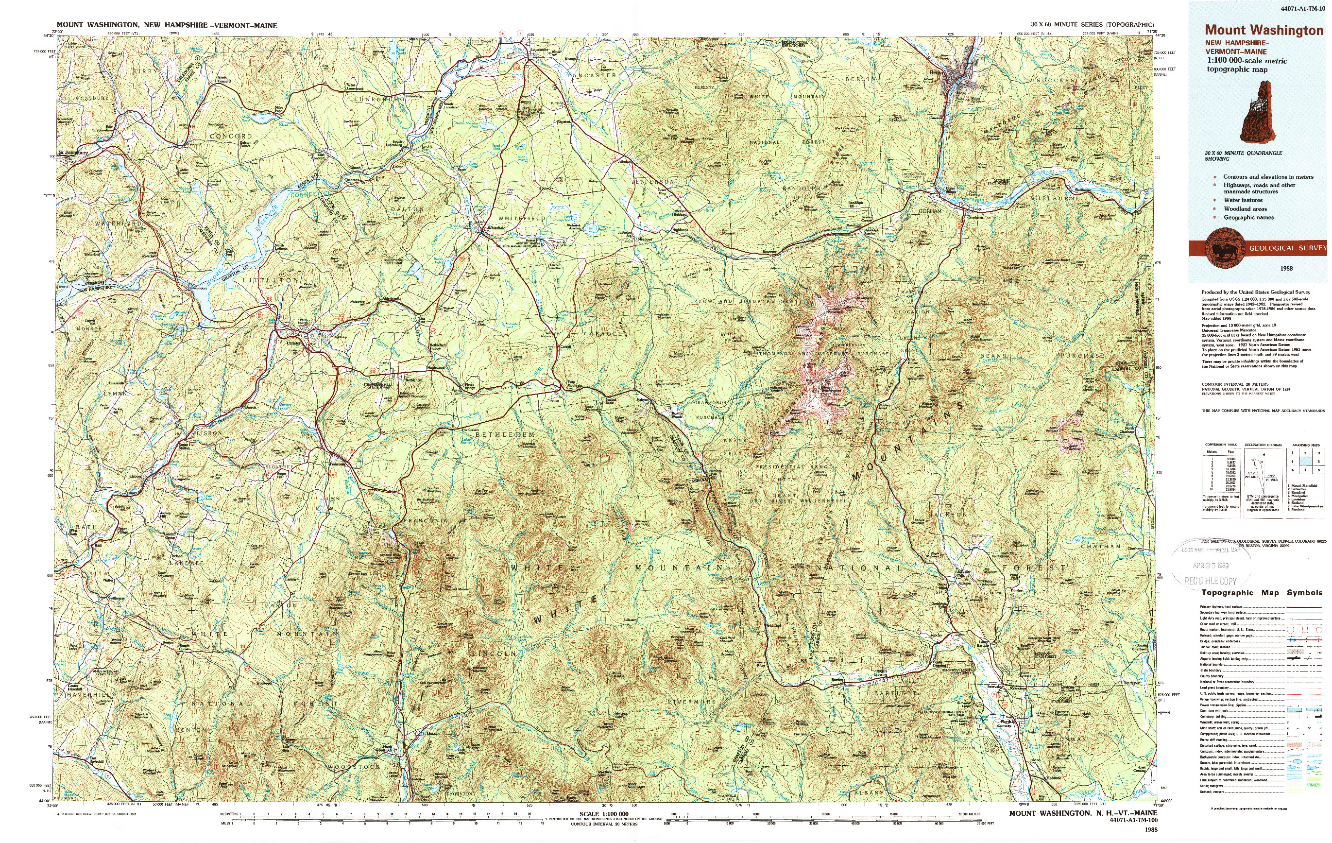 USGS 1:100000-SCALE QUADRANGLE FOR MOUNT WASHINGTON, NH 1988