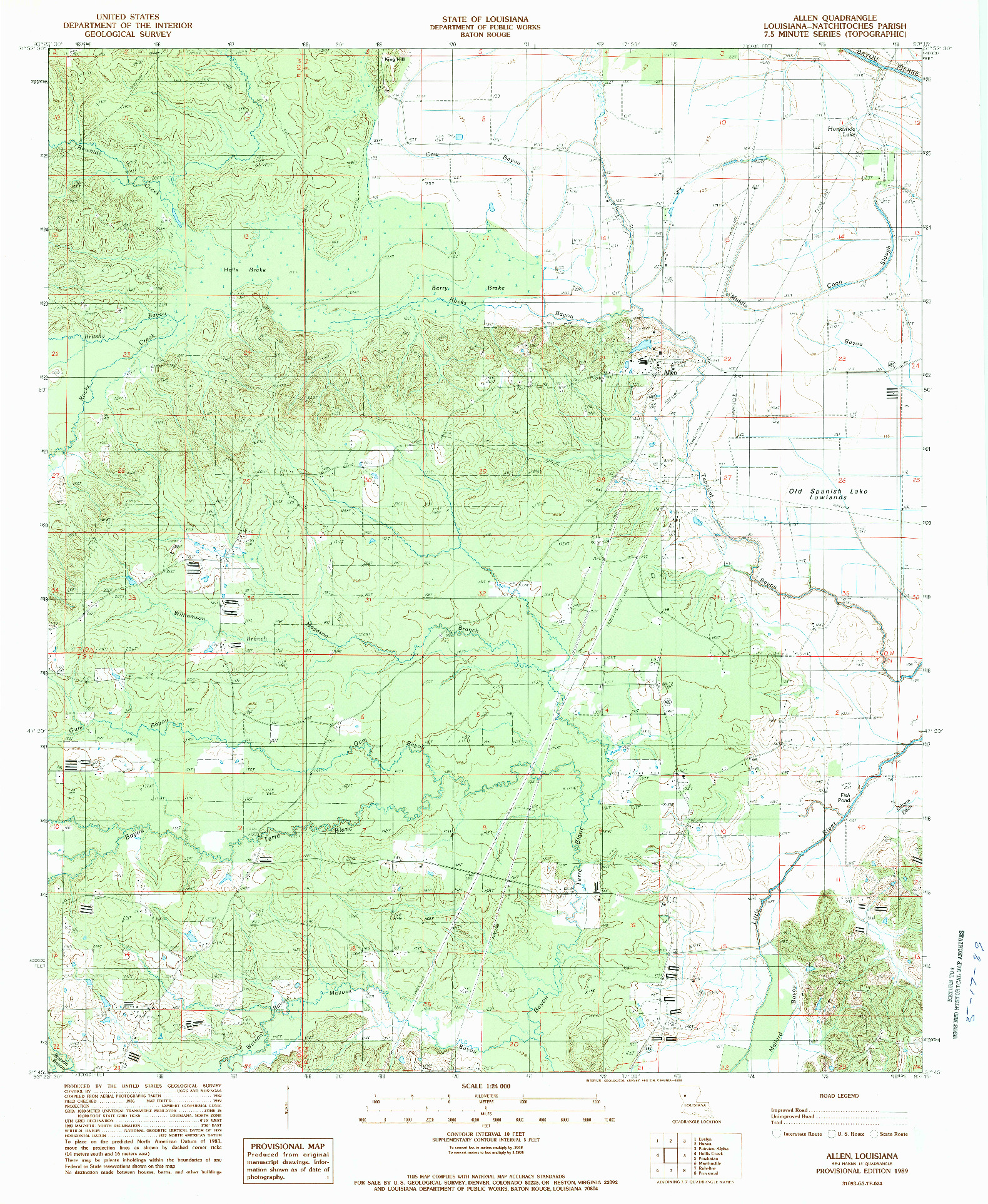 USGS 1:24000-SCALE QUADRANGLE FOR ALLEN, LA 1989