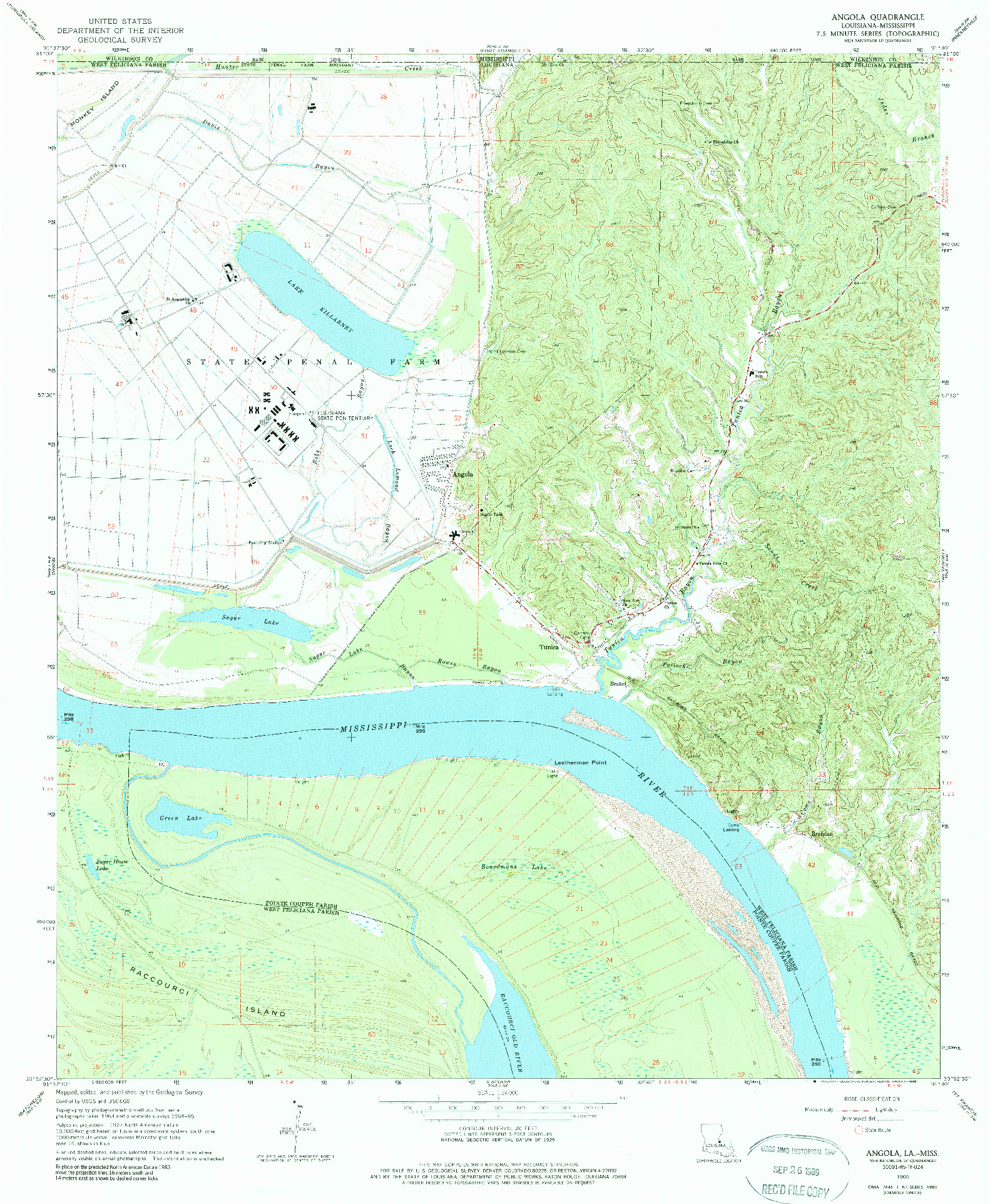 USGS 1:24000-SCALE QUADRANGLE FOR ANGOLA, LA 1965