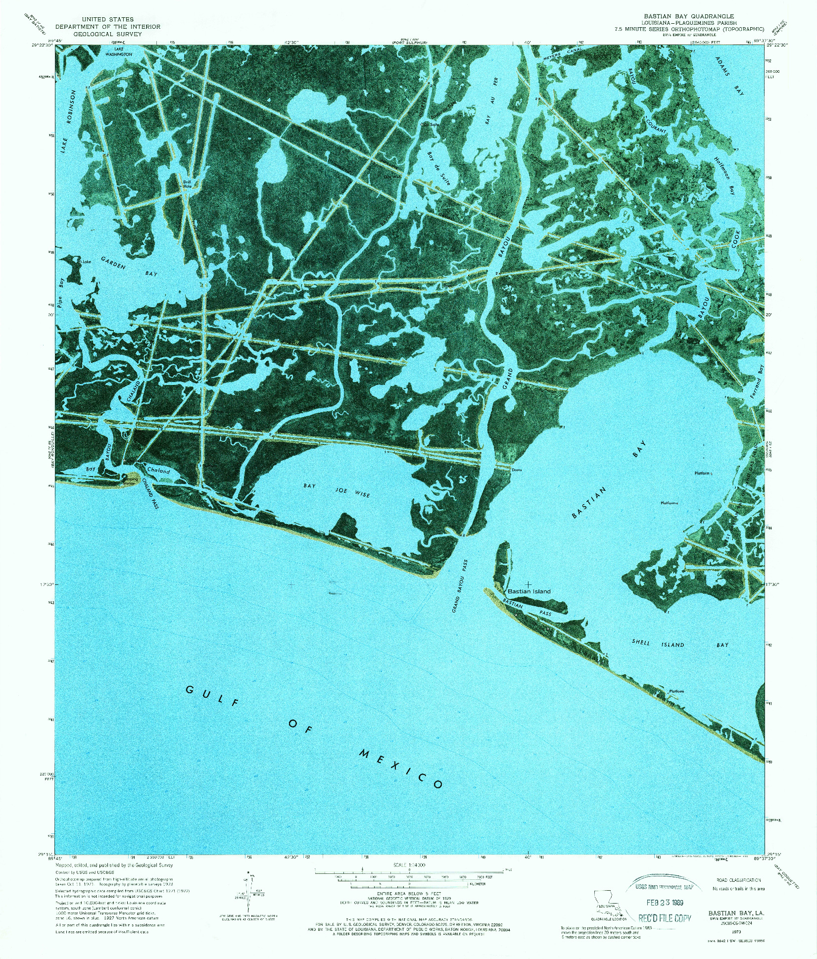 USGS 1:24000-SCALE QUADRANGLE FOR BASTIAN BAY, LA 1973