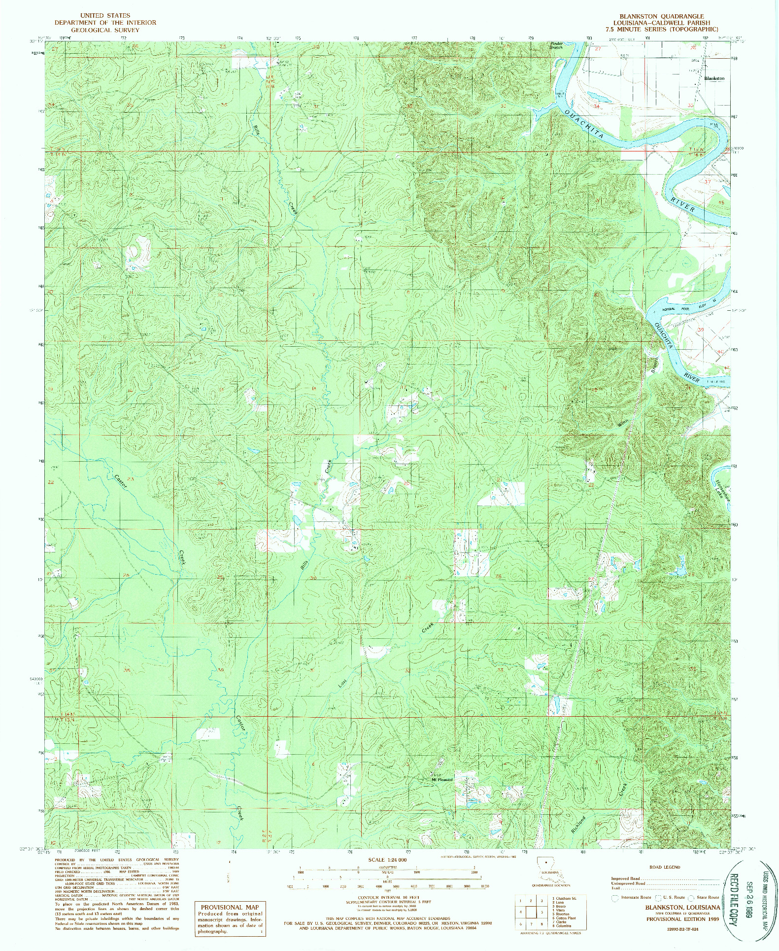 USGS 1:24000-SCALE QUADRANGLE FOR BLANKSTON, LA 1989