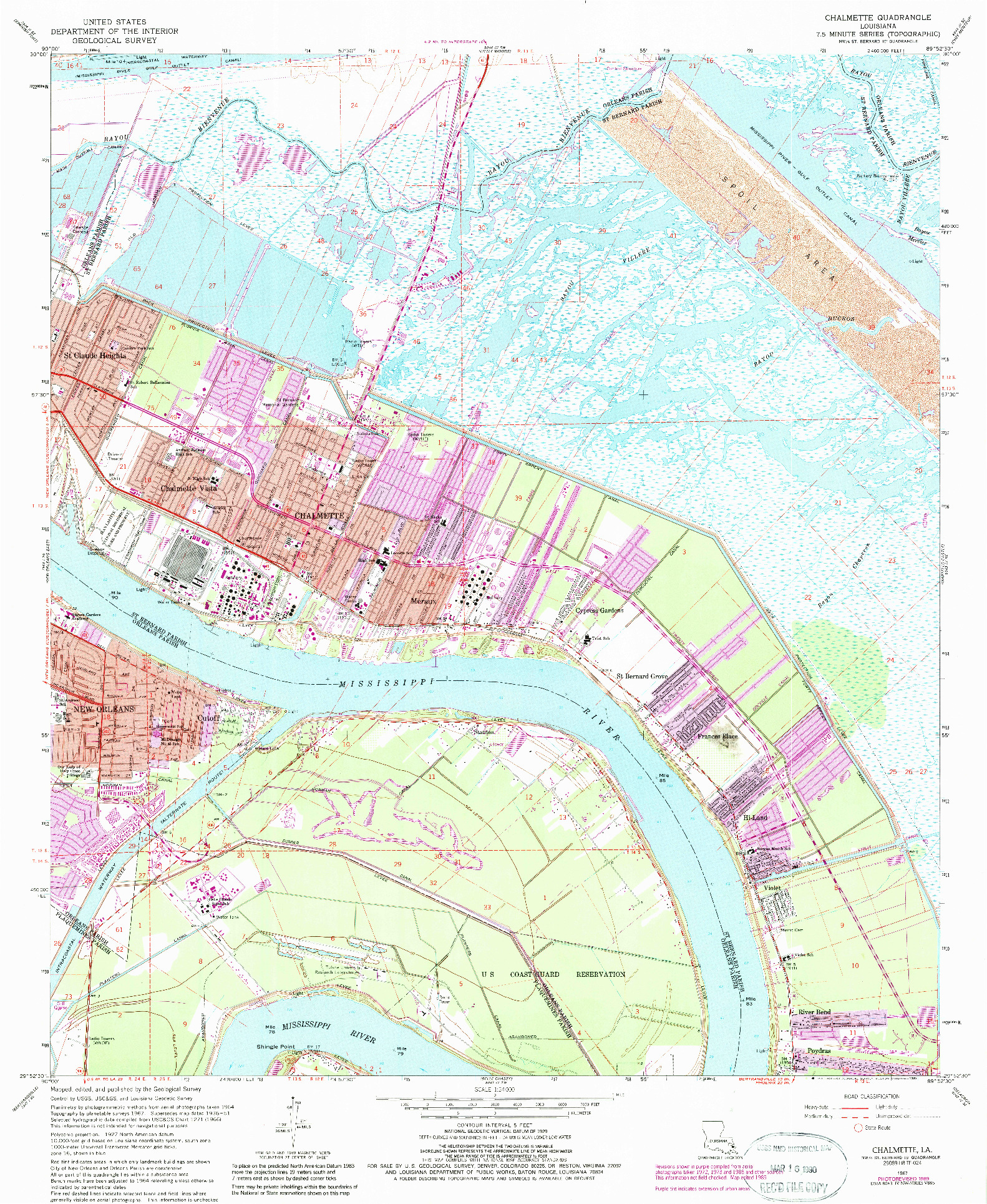 USGS 1:24000-SCALE QUADRANGLE FOR CHALMETTE, LA 1967