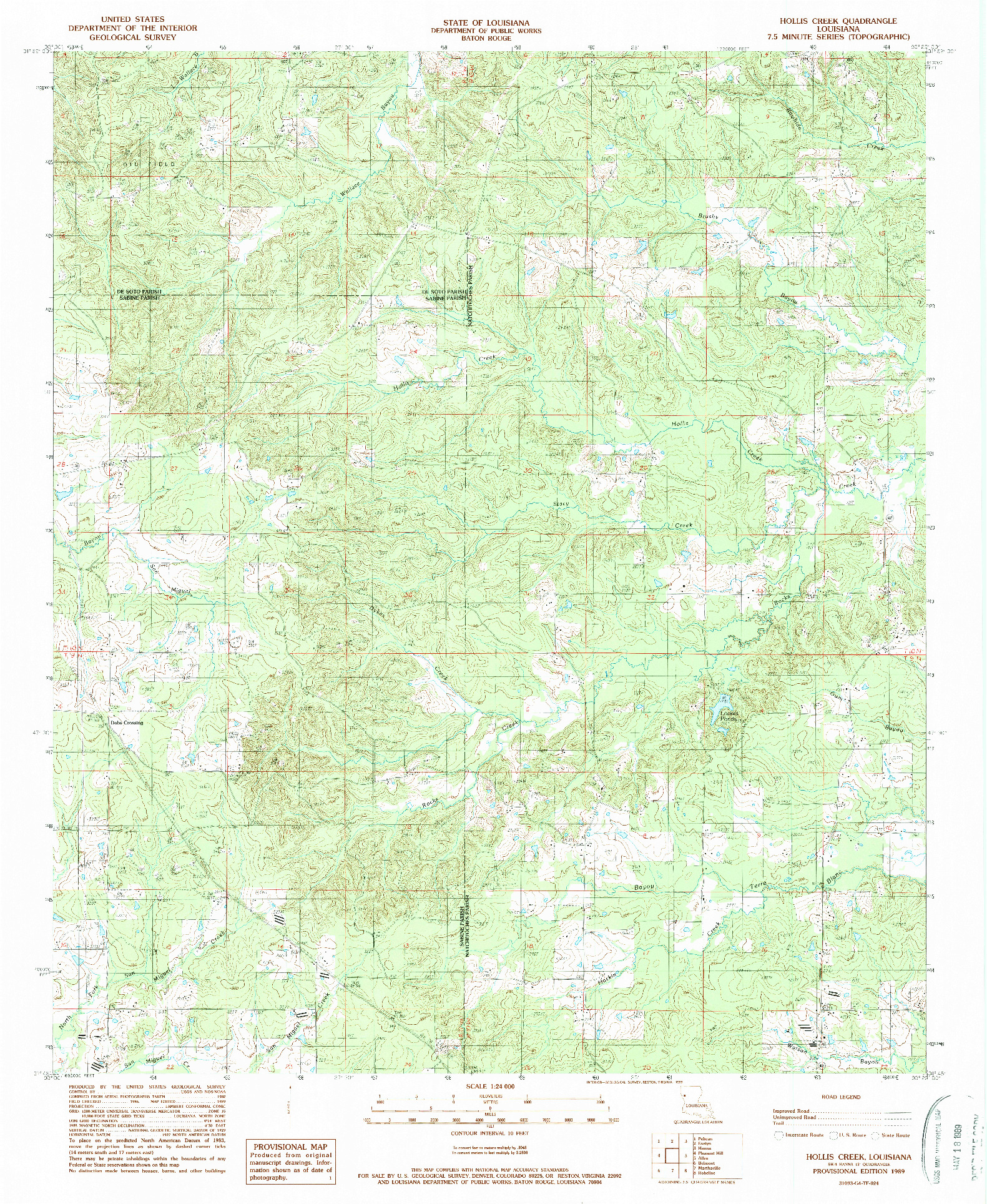 USGS 1:24000-SCALE QUADRANGLE FOR HOLLIS CREEK, LA 1989