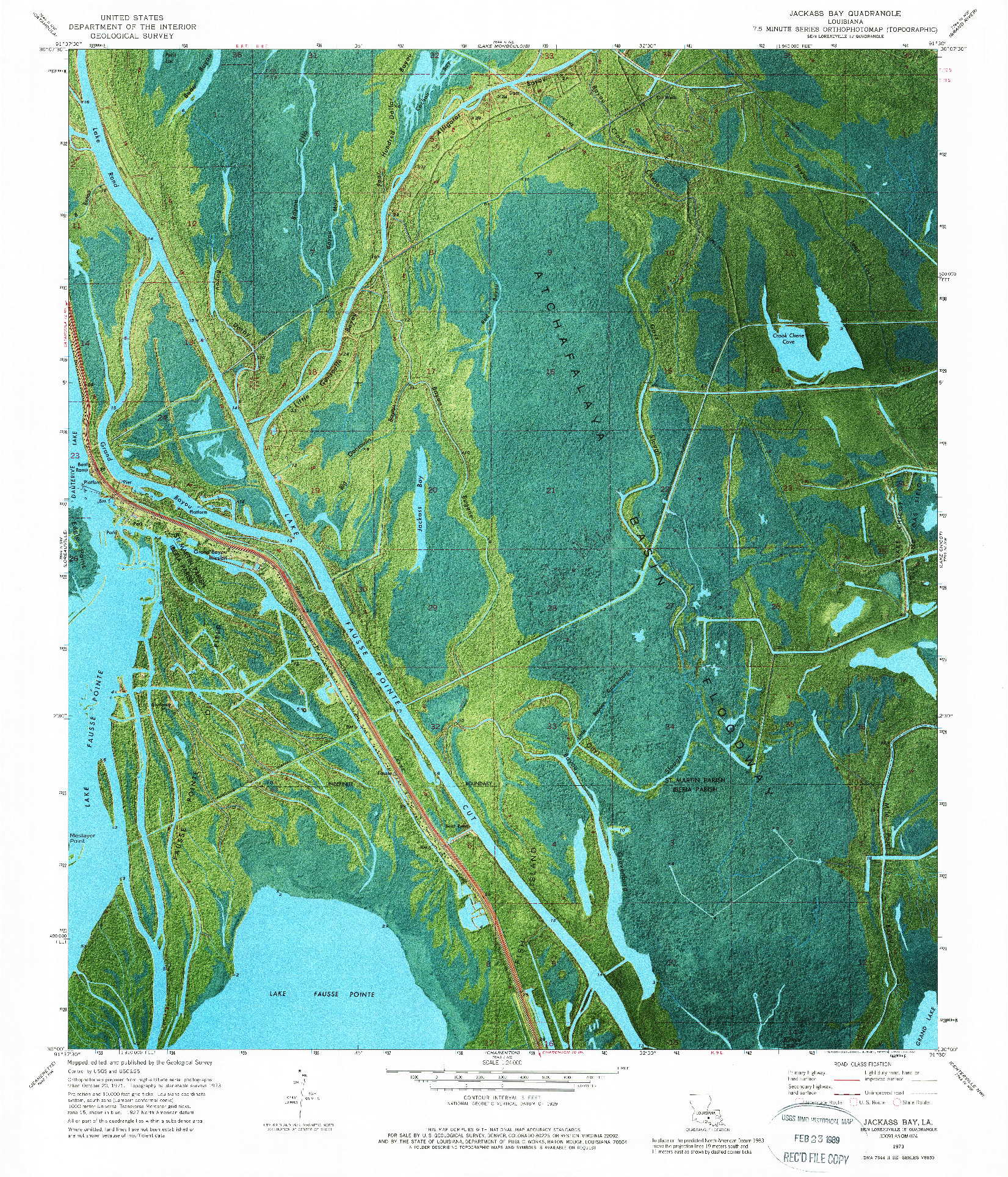 USGS 1:24000-SCALE QUADRANGLE FOR JACKASS BAY, LA 1973