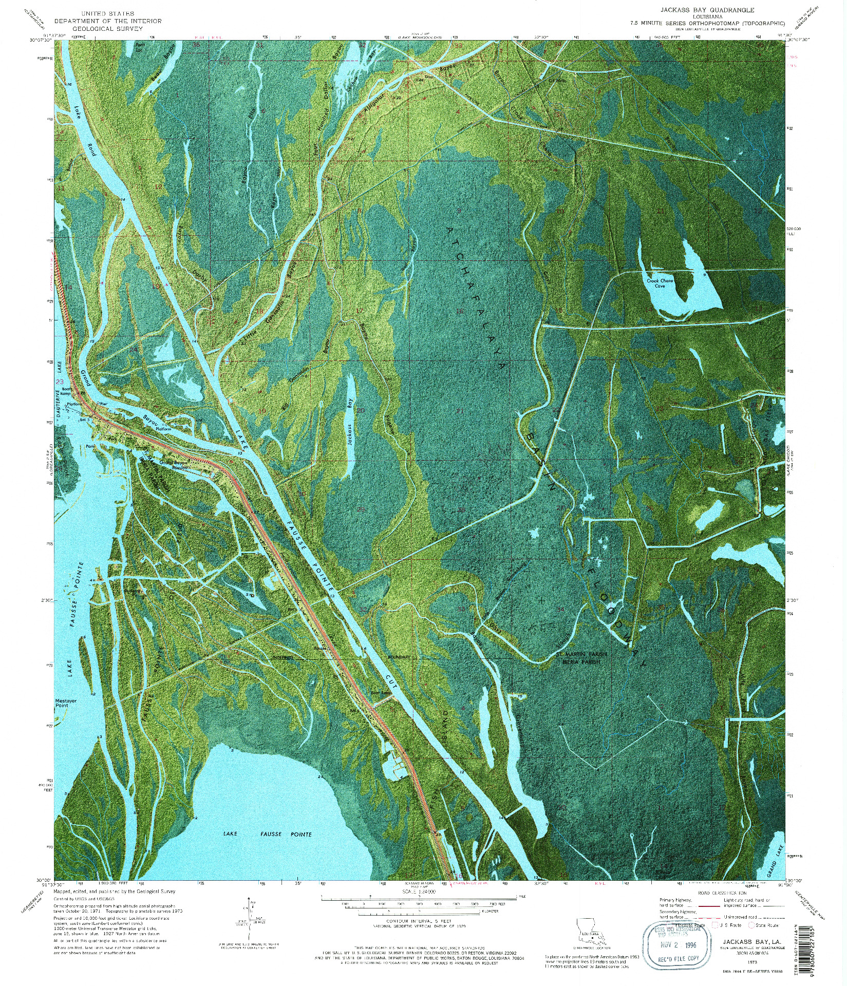 USGS 1:24000-SCALE QUADRANGLE FOR JACKASS BAY, LA 1973