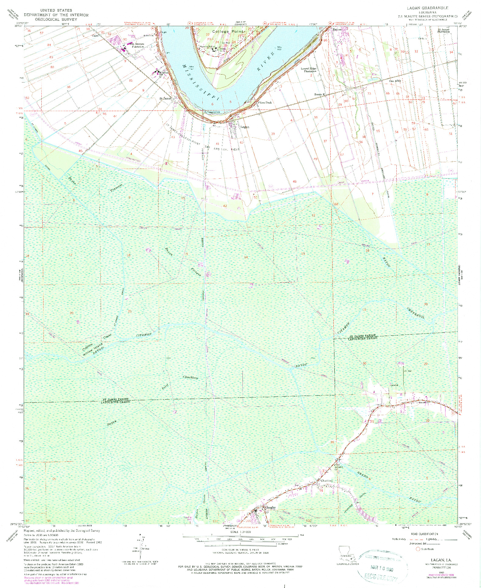 USGS 1:24000-SCALE QUADRANGLE FOR LAGAN, LA 1962