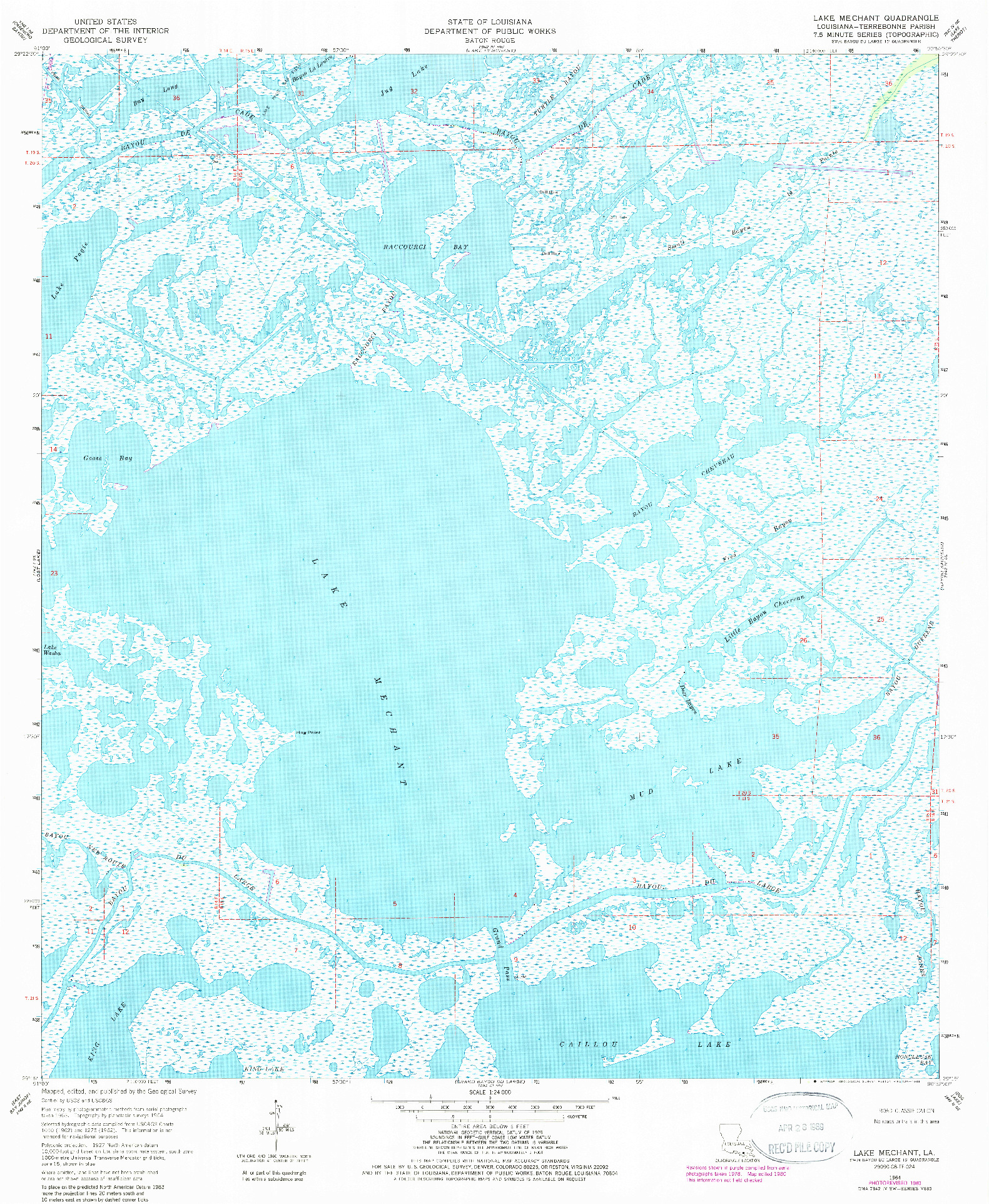 USGS 1:24000-SCALE QUADRANGLE FOR LAKE MECHANT, LA 1964