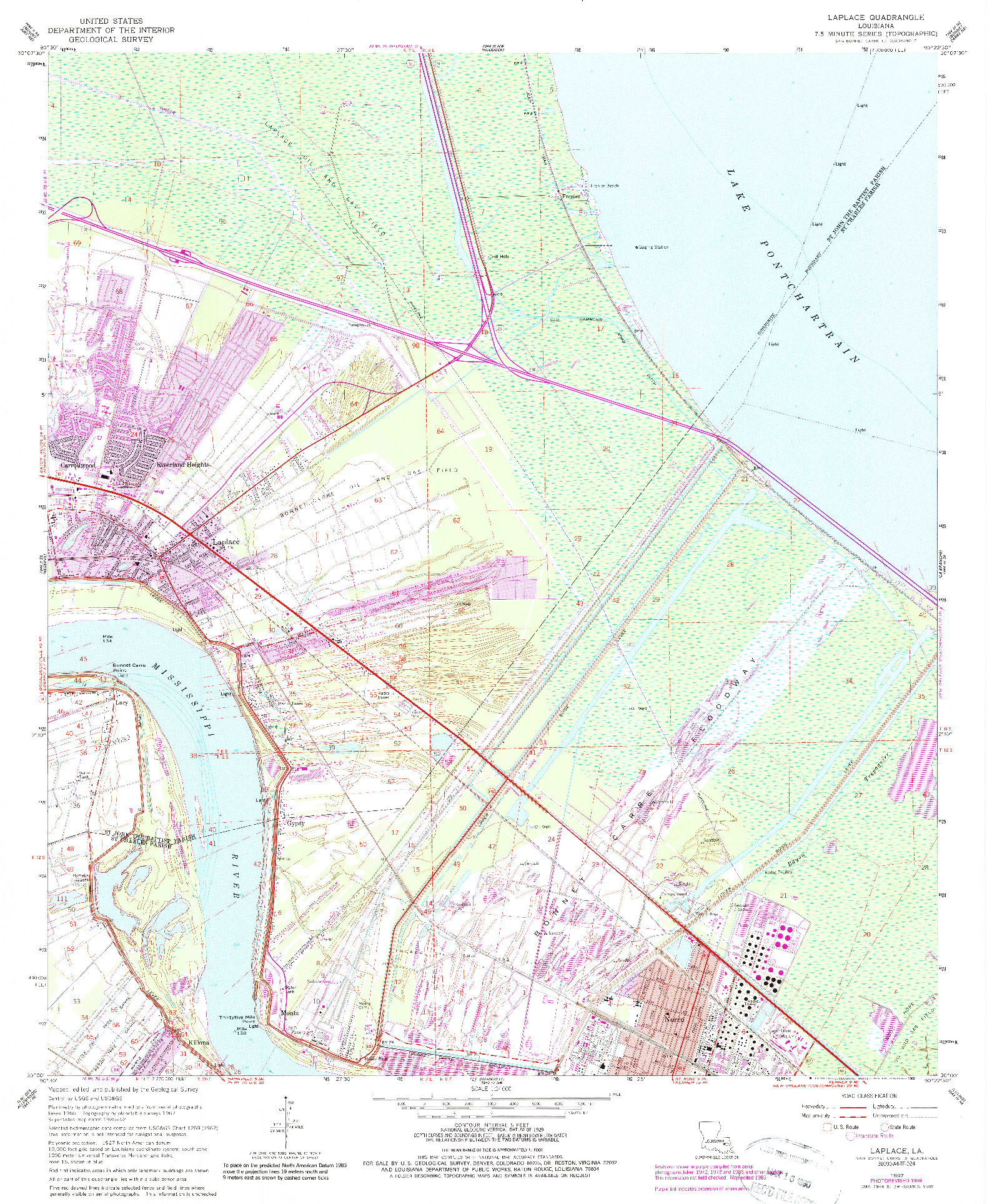 USGS 1:24000-SCALE QUADRANGLE FOR LAPLACE, LA 1967