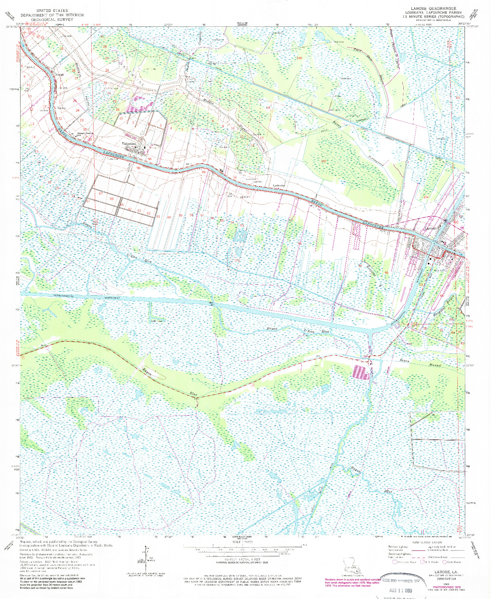 USGS 1:24000-SCALE QUADRANGLE FOR LAROSE, LA 1963