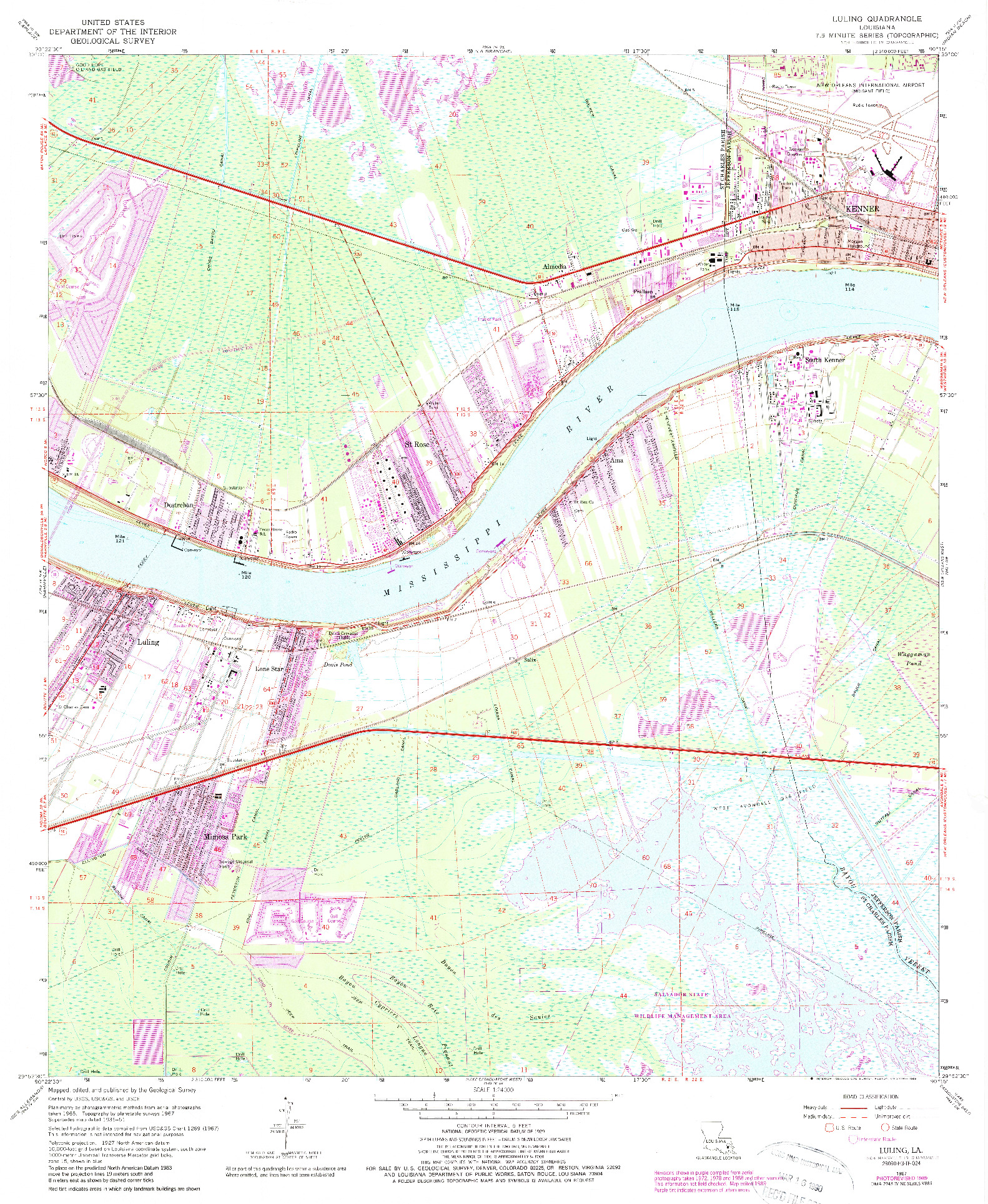 USGS 1:24000-SCALE QUADRANGLE FOR LULING, LA 1967