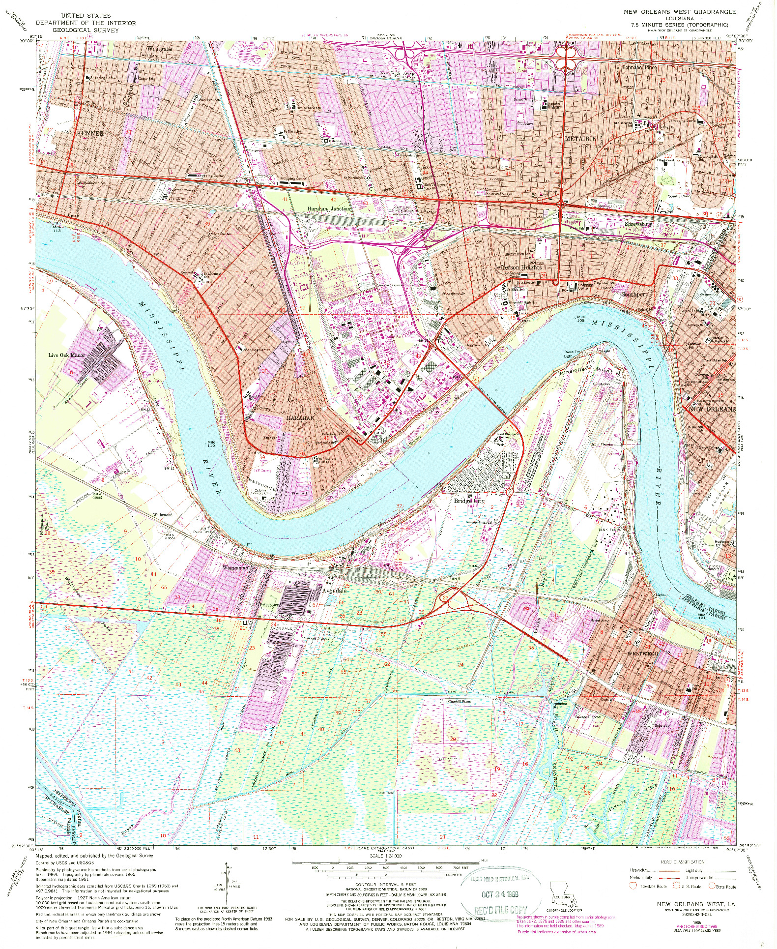 USGS 1:24000-SCALE QUADRANGLE FOR NEW ORLEANS WEST, LA 1965