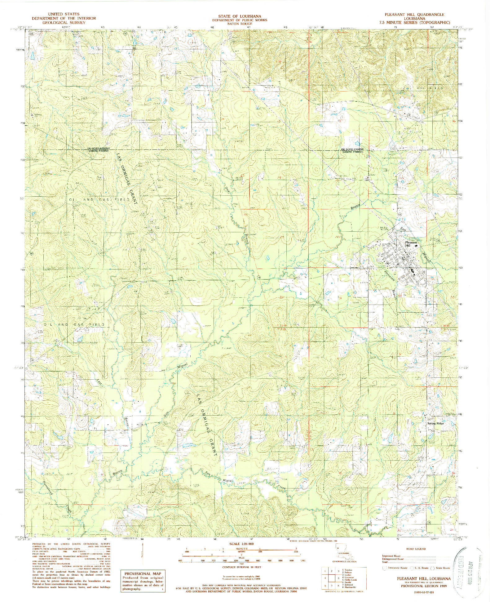 USGS 1:24000-SCALE QUADRANGLE FOR PLEASANT HILL, LA 1989