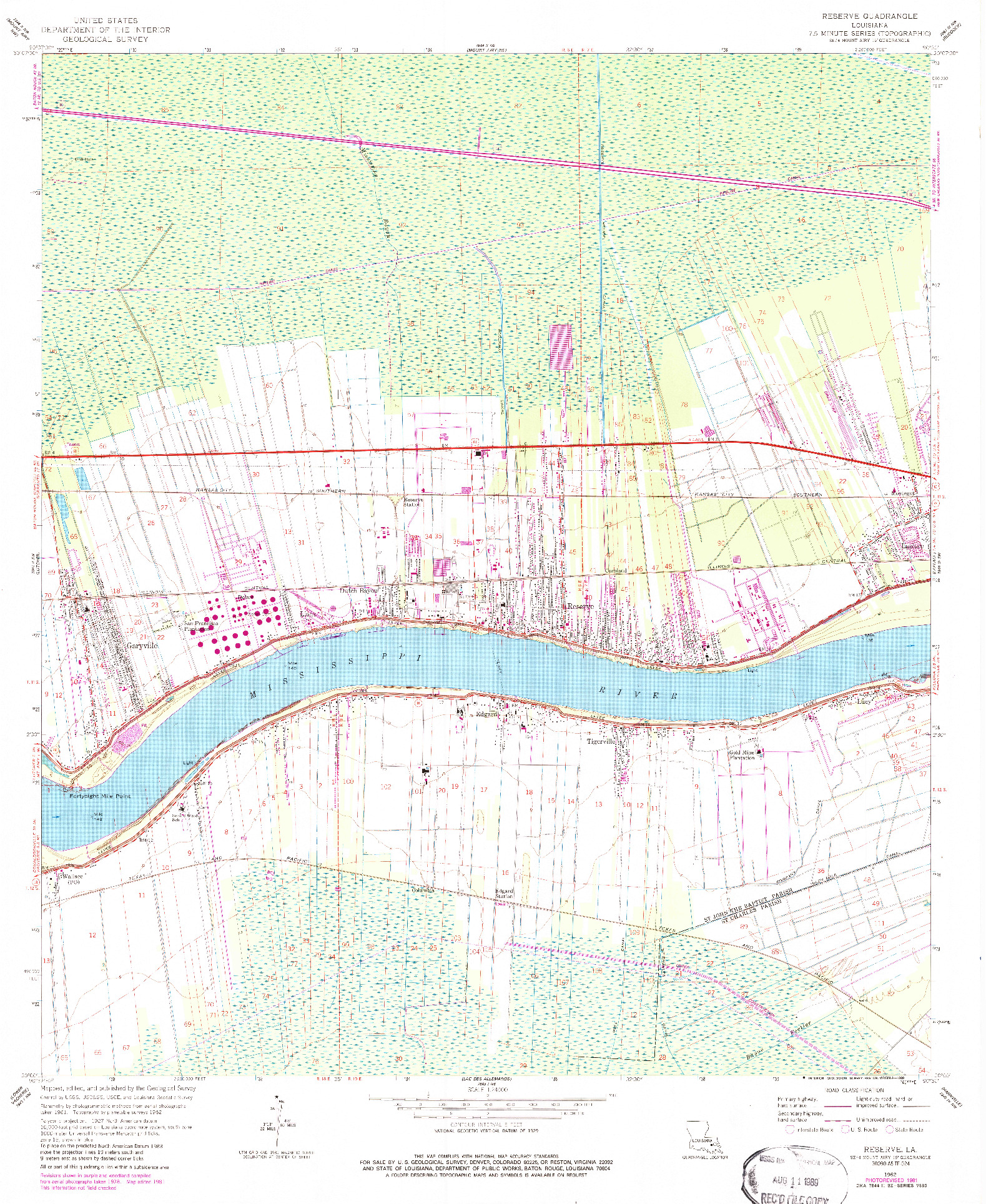 USGS 1:24000-SCALE QUADRANGLE FOR RESERVE, LA 1962