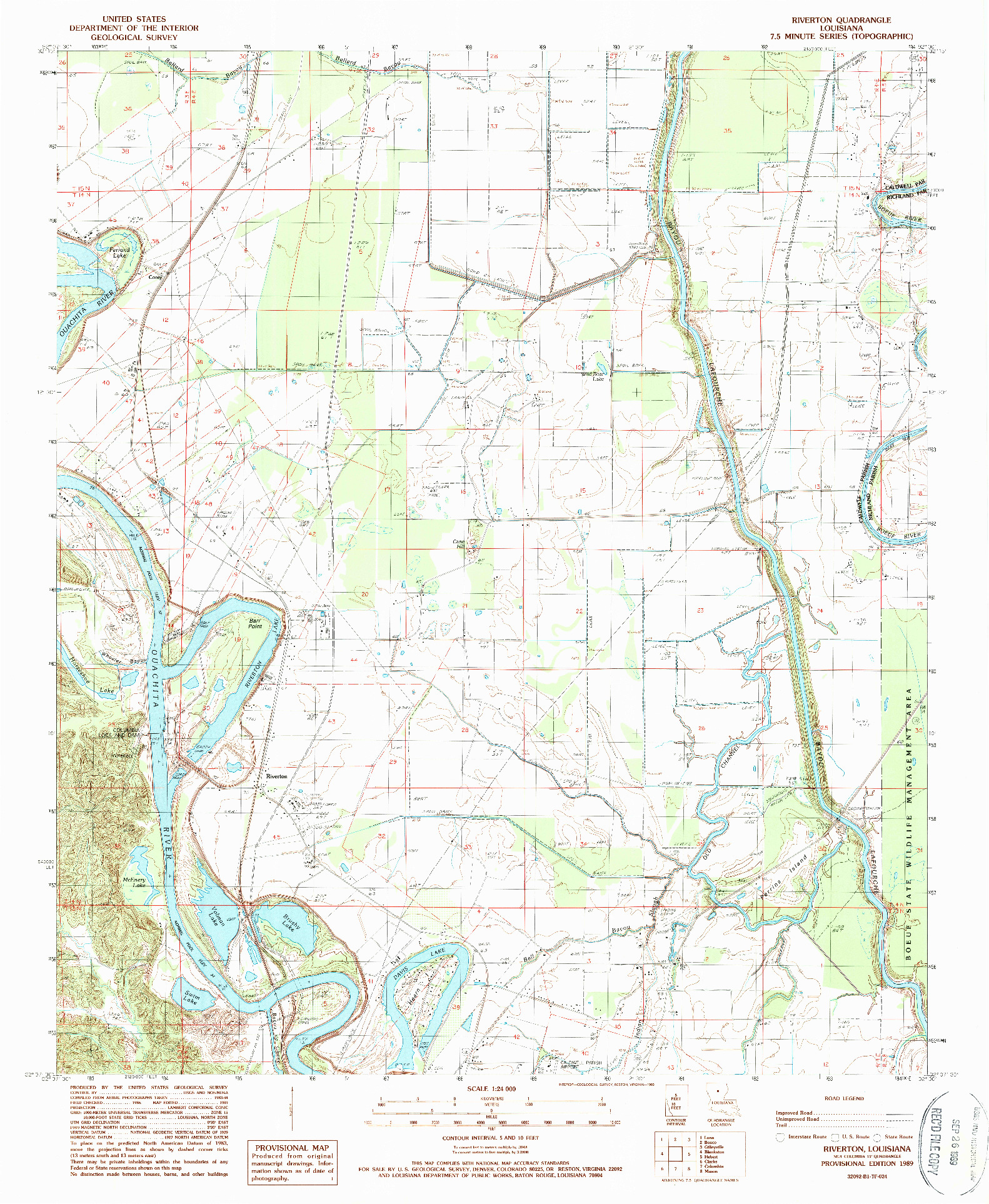 USGS 1:24000-SCALE QUADRANGLE FOR RIVERTON, LA 1989