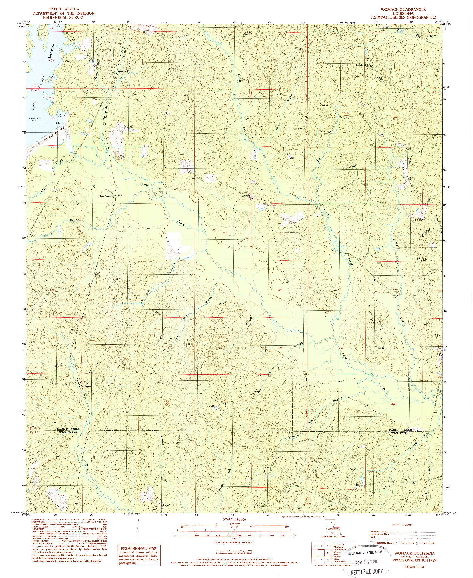 USGS 1:24000-SCALE QUADRANGLE FOR WOMACK, LA 1989