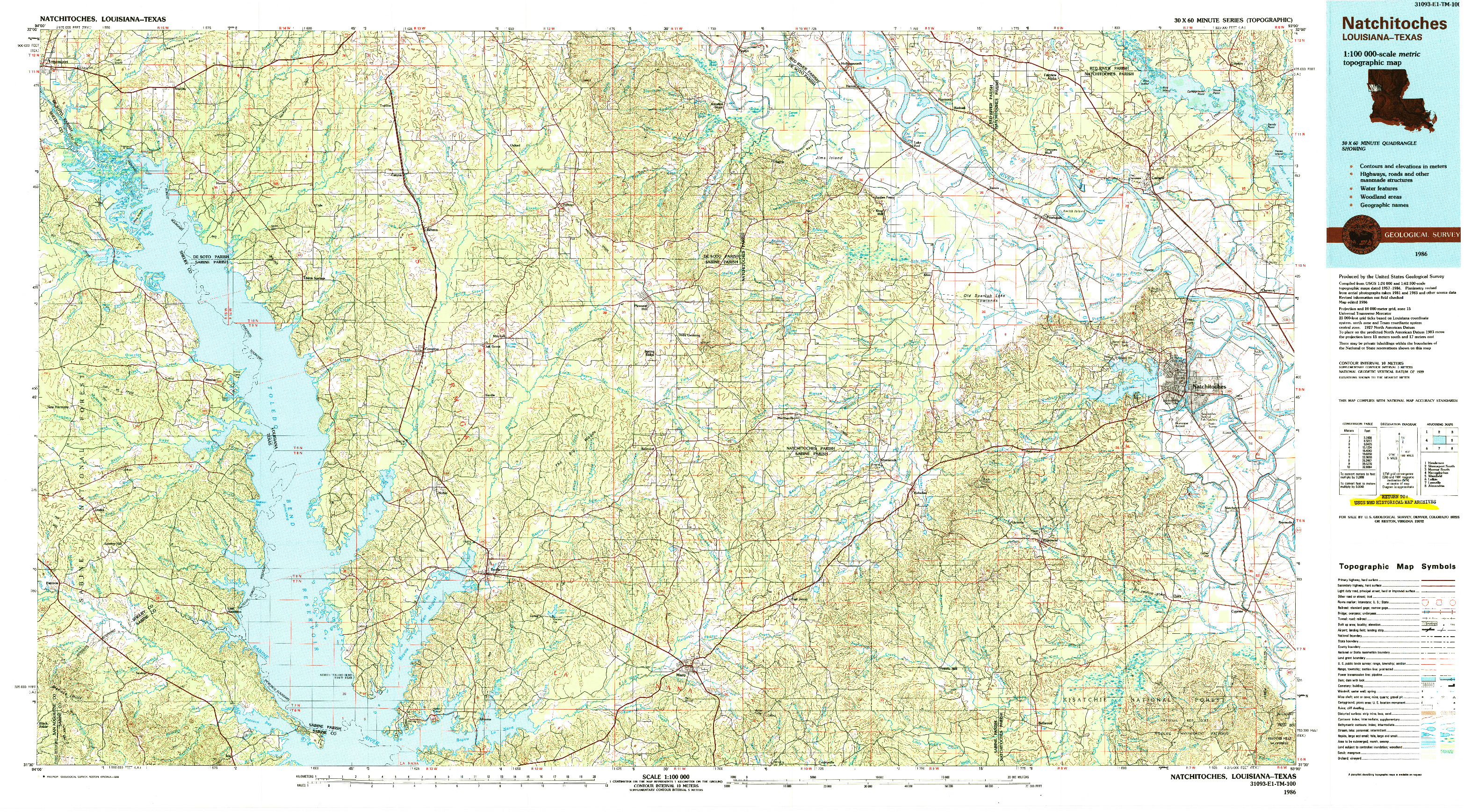 USGS 1:100000-SCALE QUADRANGLE FOR NATCHITOCHES, LA 1986