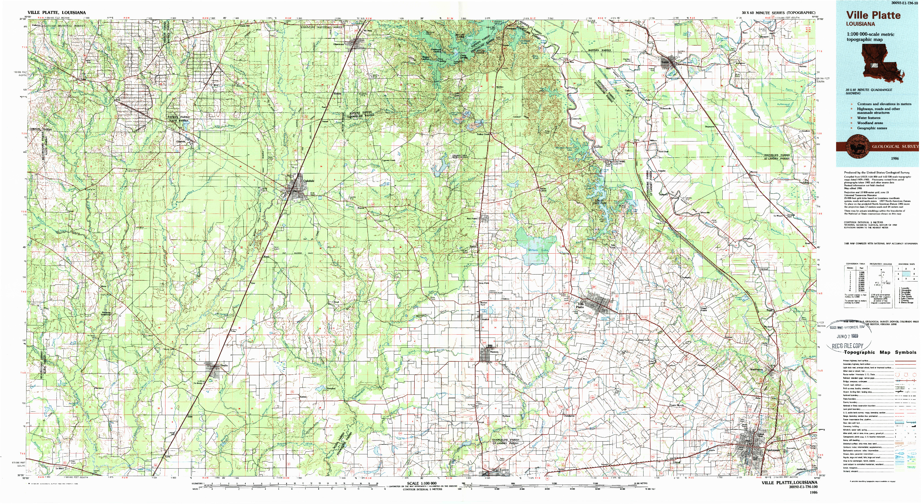 USGS 1:100000-SCALE QUADRANGLE FOR VILLE PLATTE, LA 1986