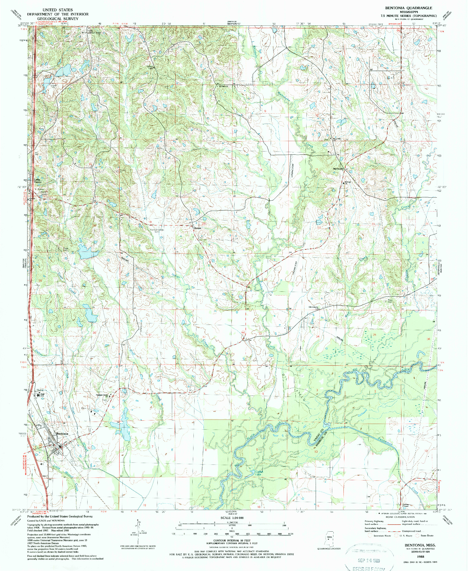 USGS 1:24000-SCALE QUADRANGLE FOR BENTONIA, MS 1988